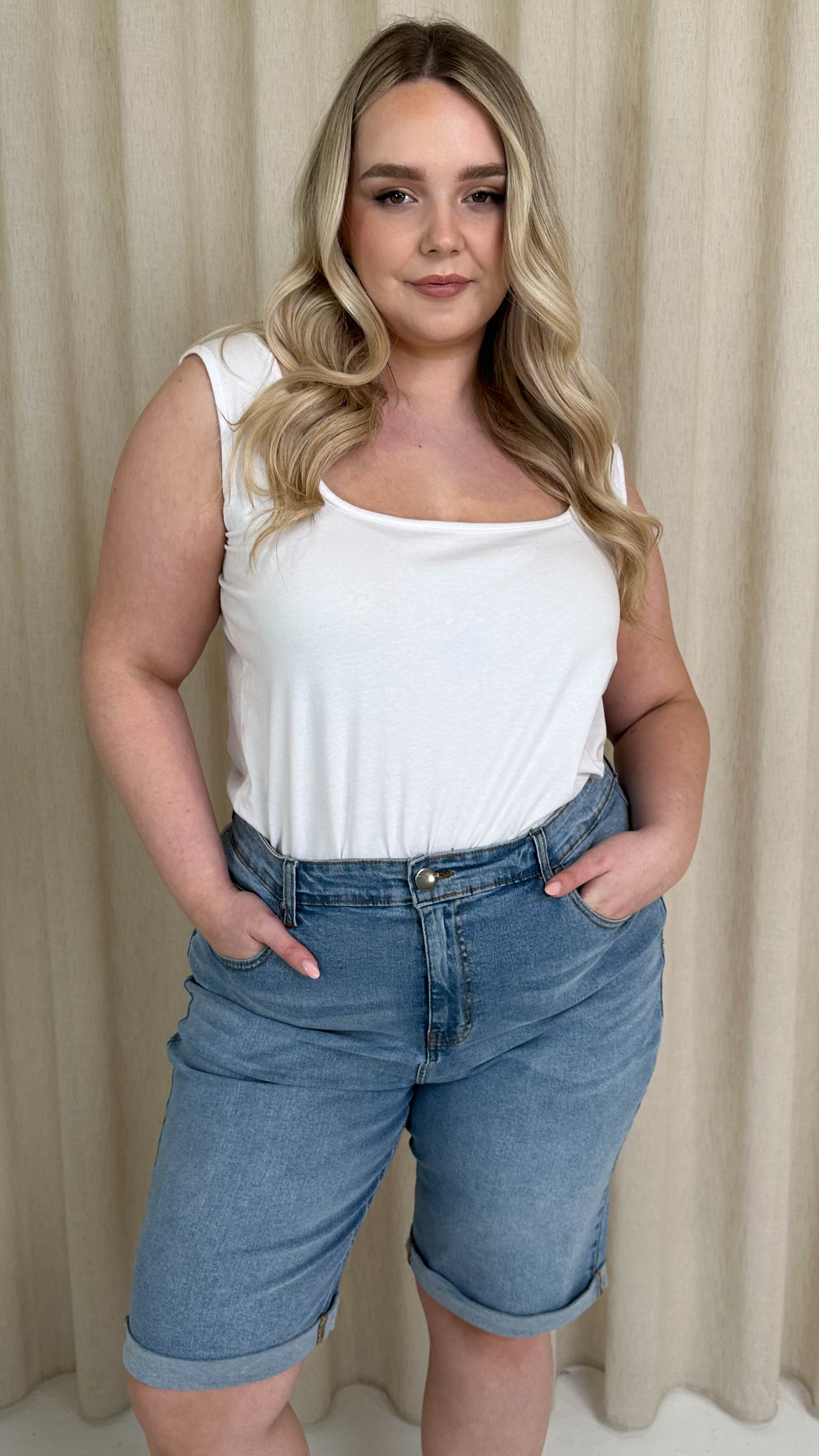 CurveWow Mom Style Denim Shorts Light Blue