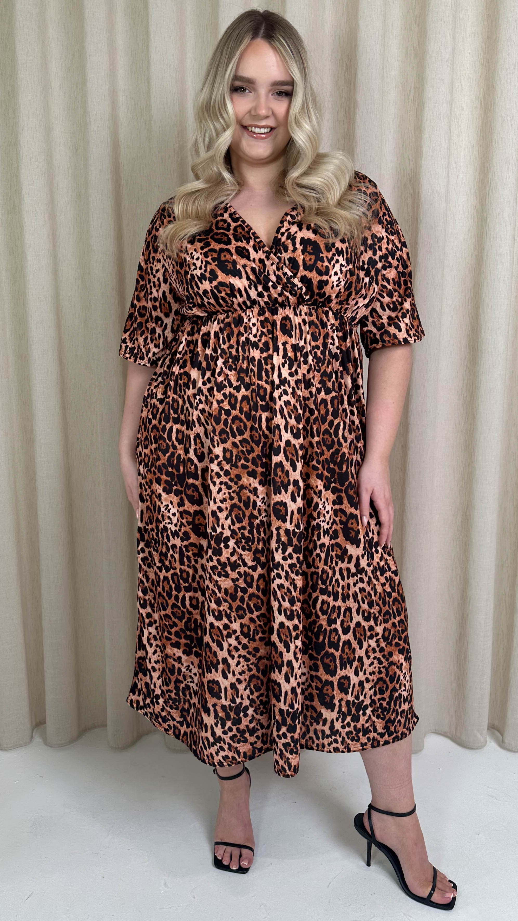 CurveWow Wrap Midi Dress Leopard