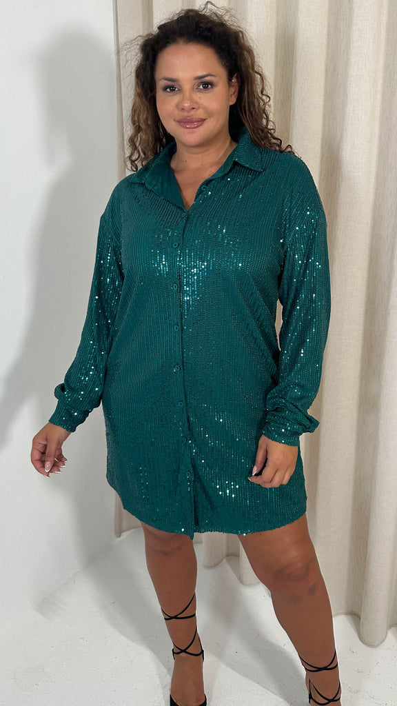 CurveWow Sequin Shirt Dress Green – Curvewow