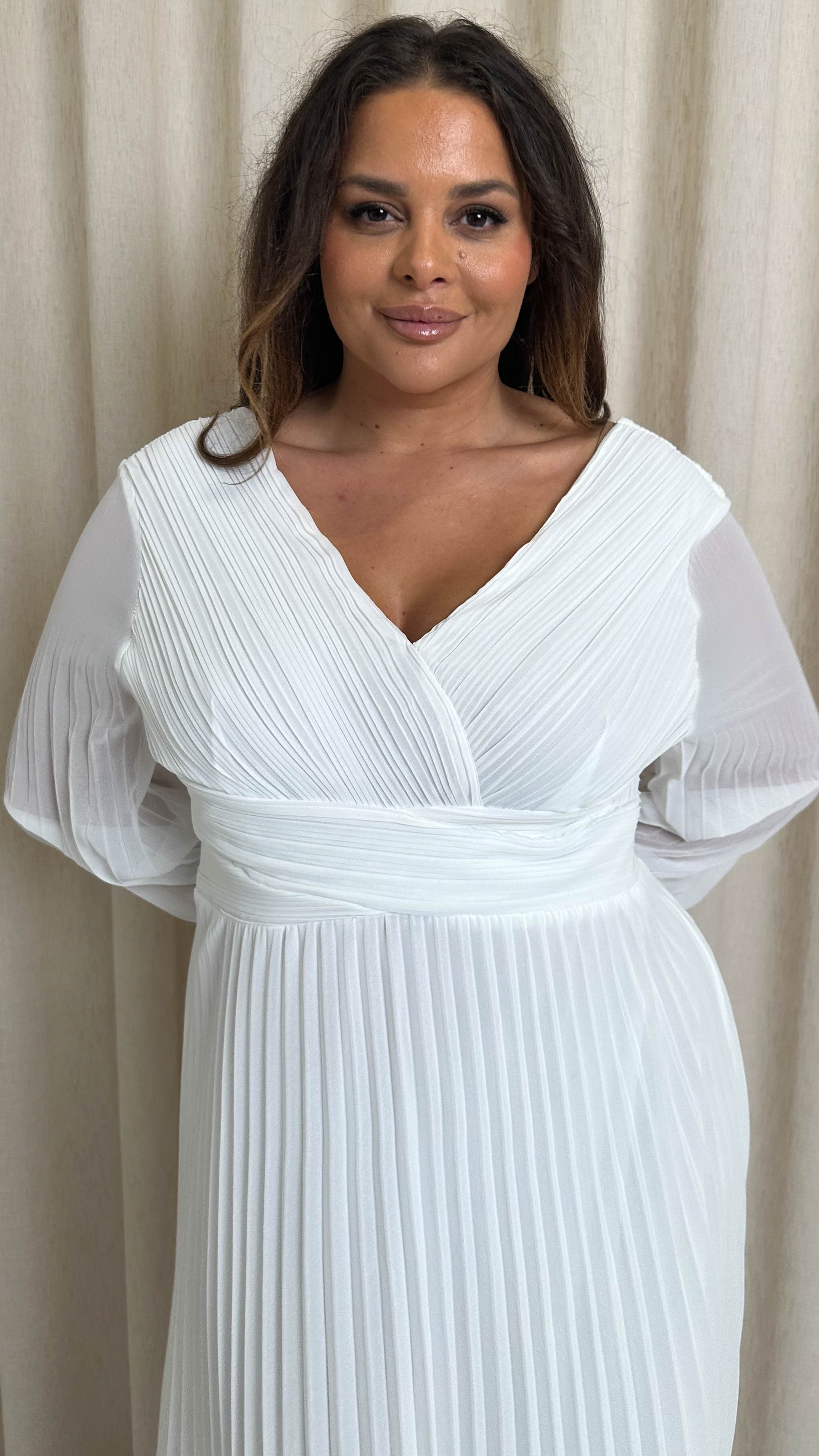 CurveWow Pleated Wrap Maxi Dress White