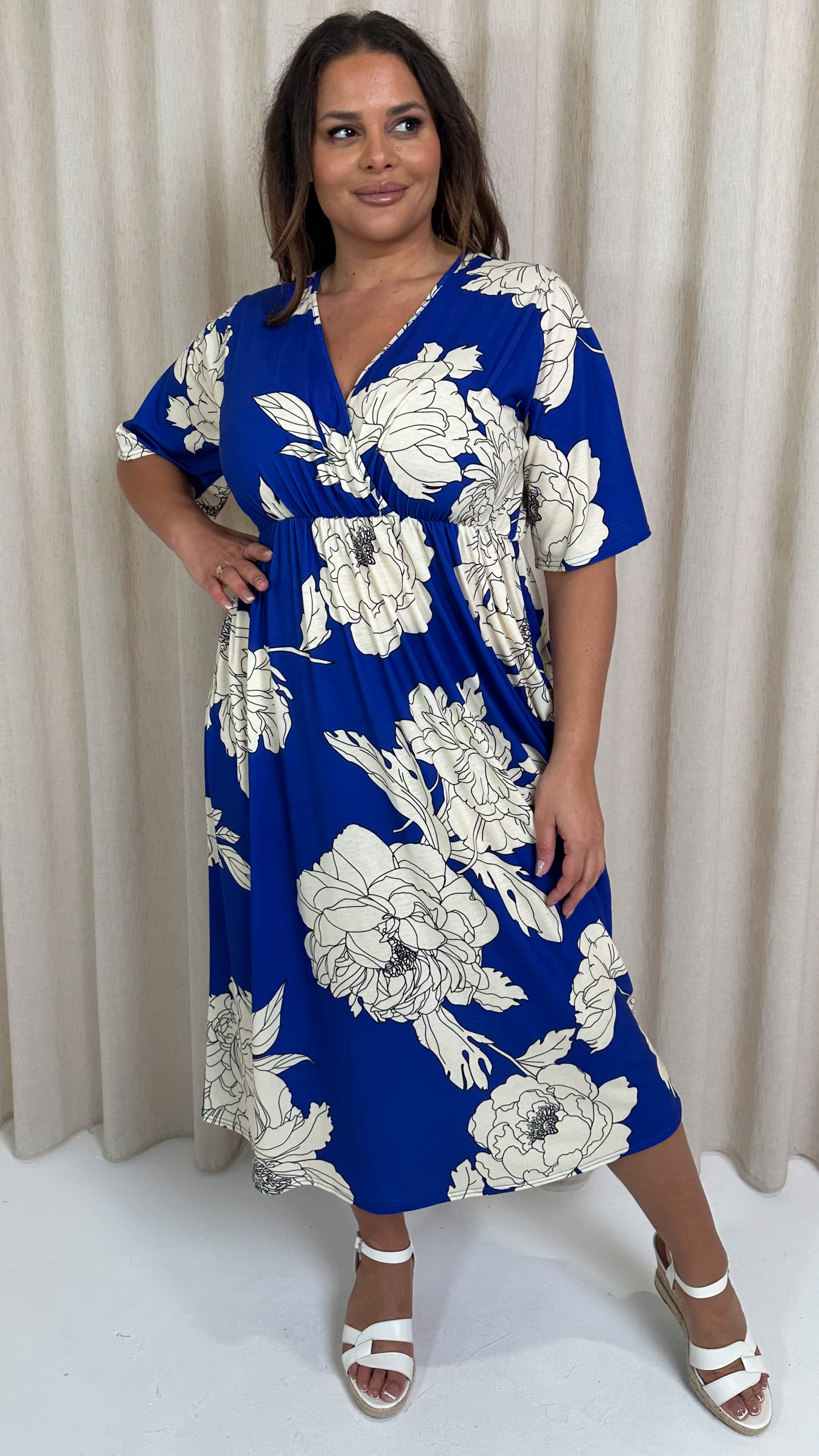 CurveWow Wrap Midi Dress Blue Floral