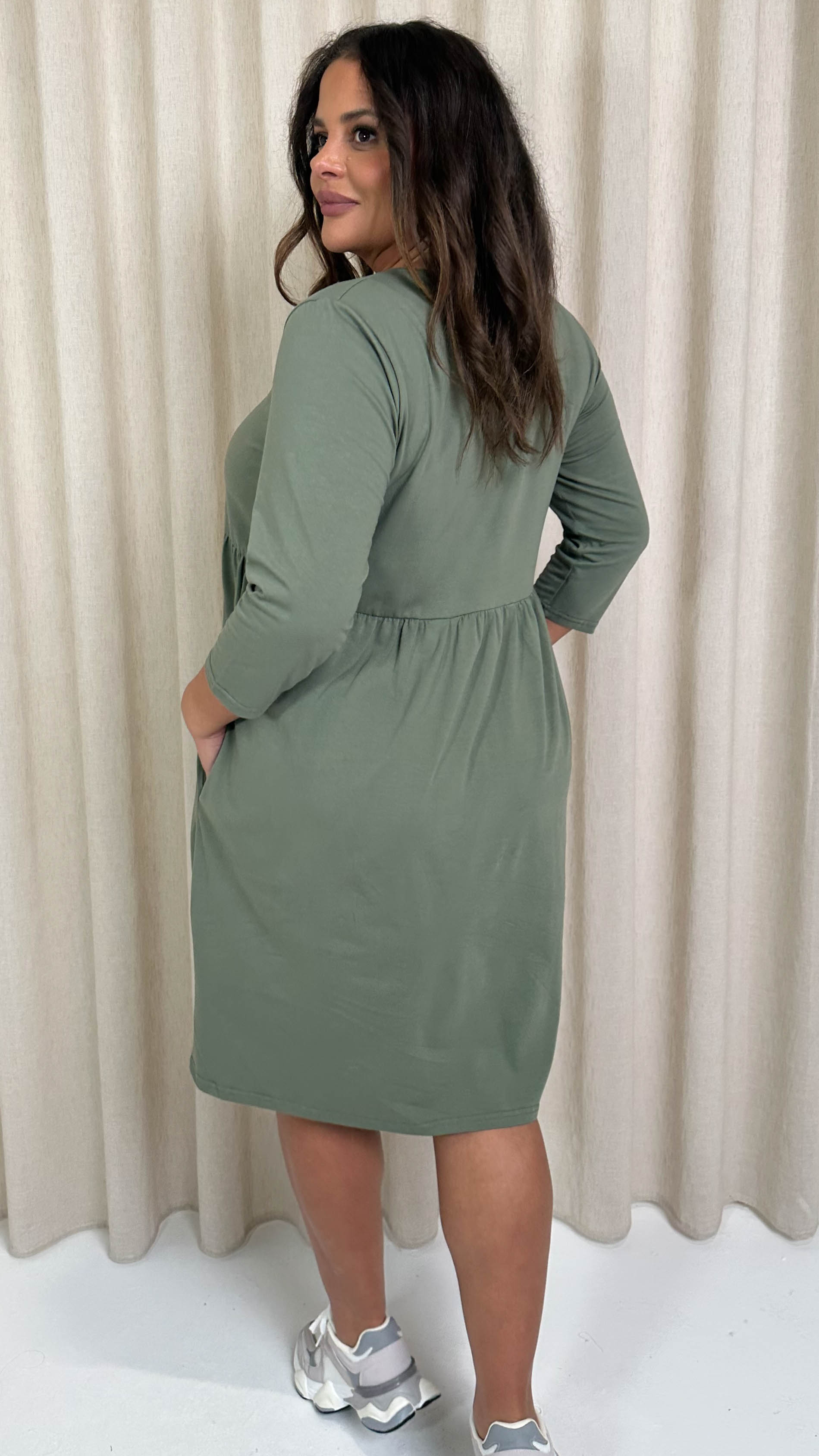 CurveWow Pocket Smock Dress Khaki