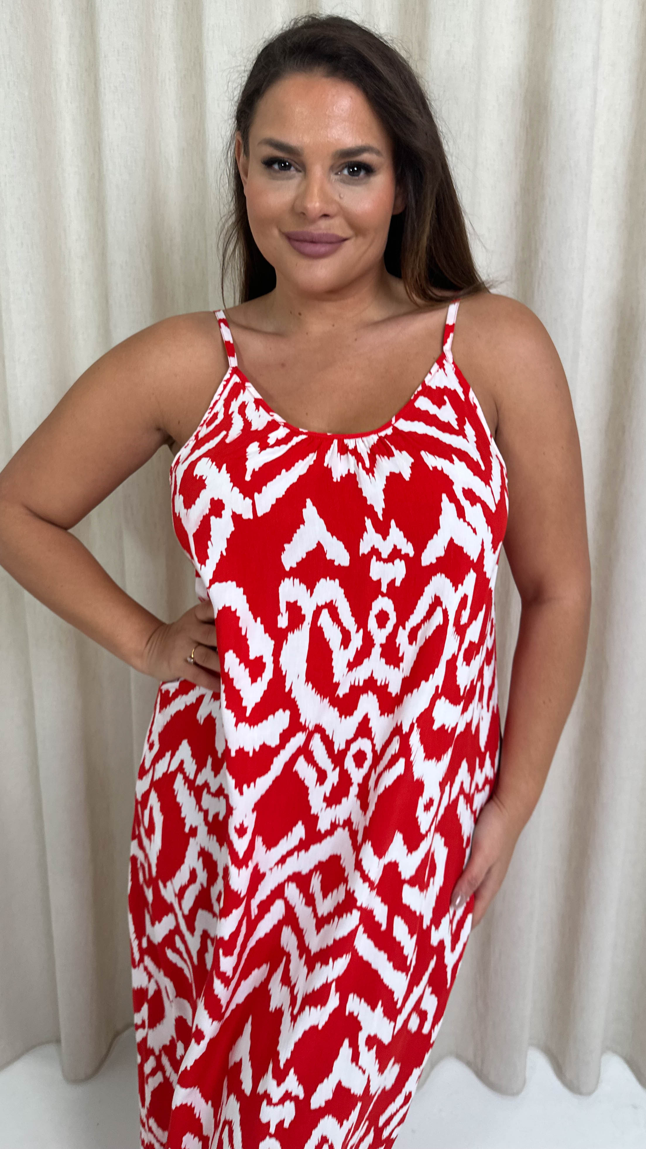 CurveWow Swing Cami Maxi Dress Red Aztec