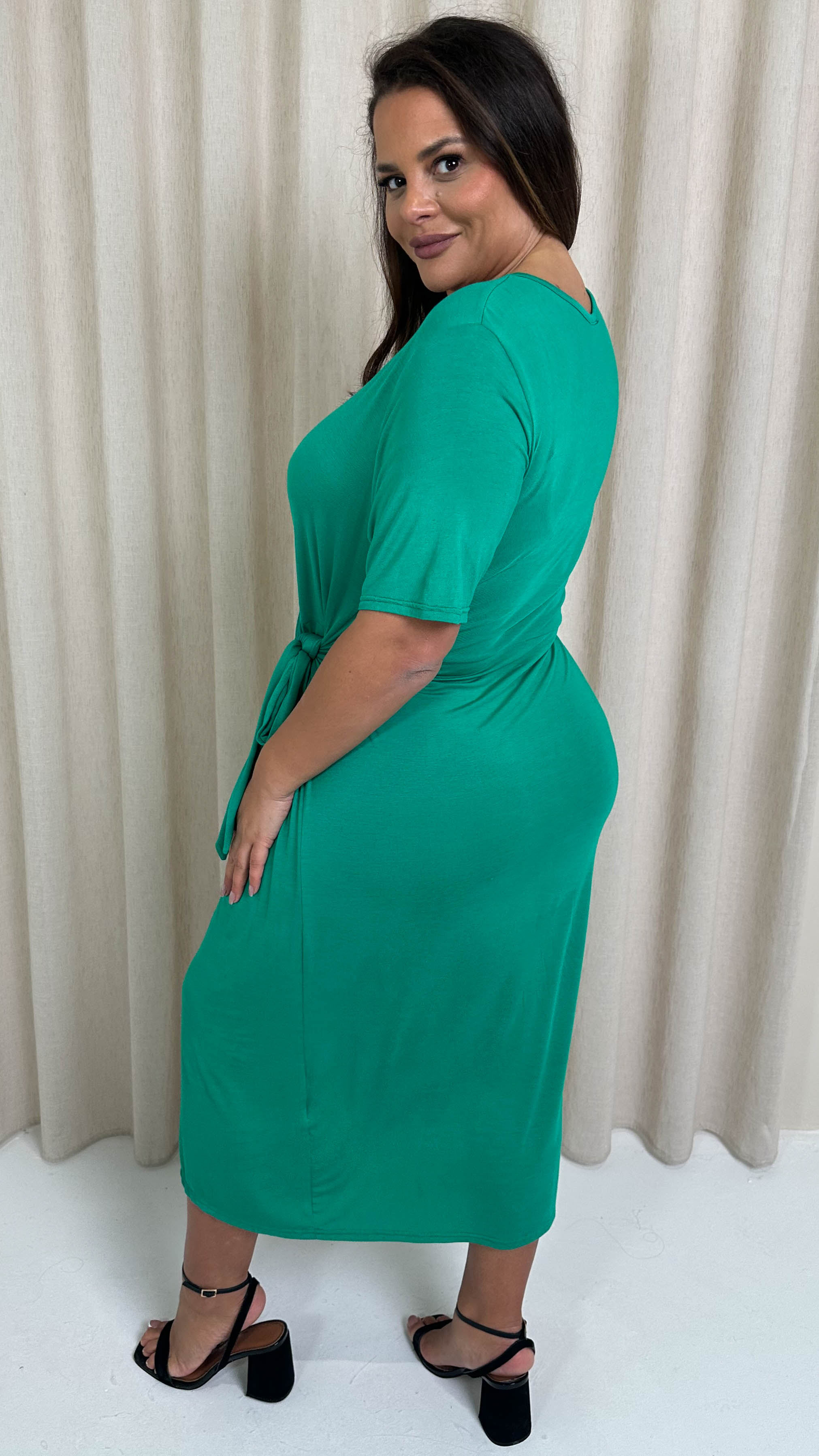 CurveWow Casual Jersey Wrap Dress Jade Green