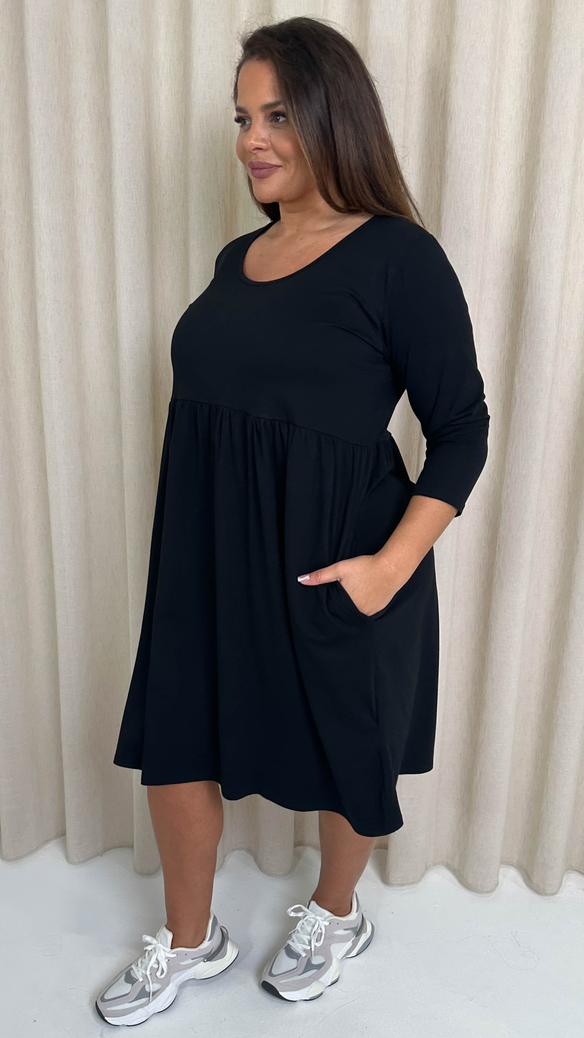 CurveWow Pocket Smock Dress Black