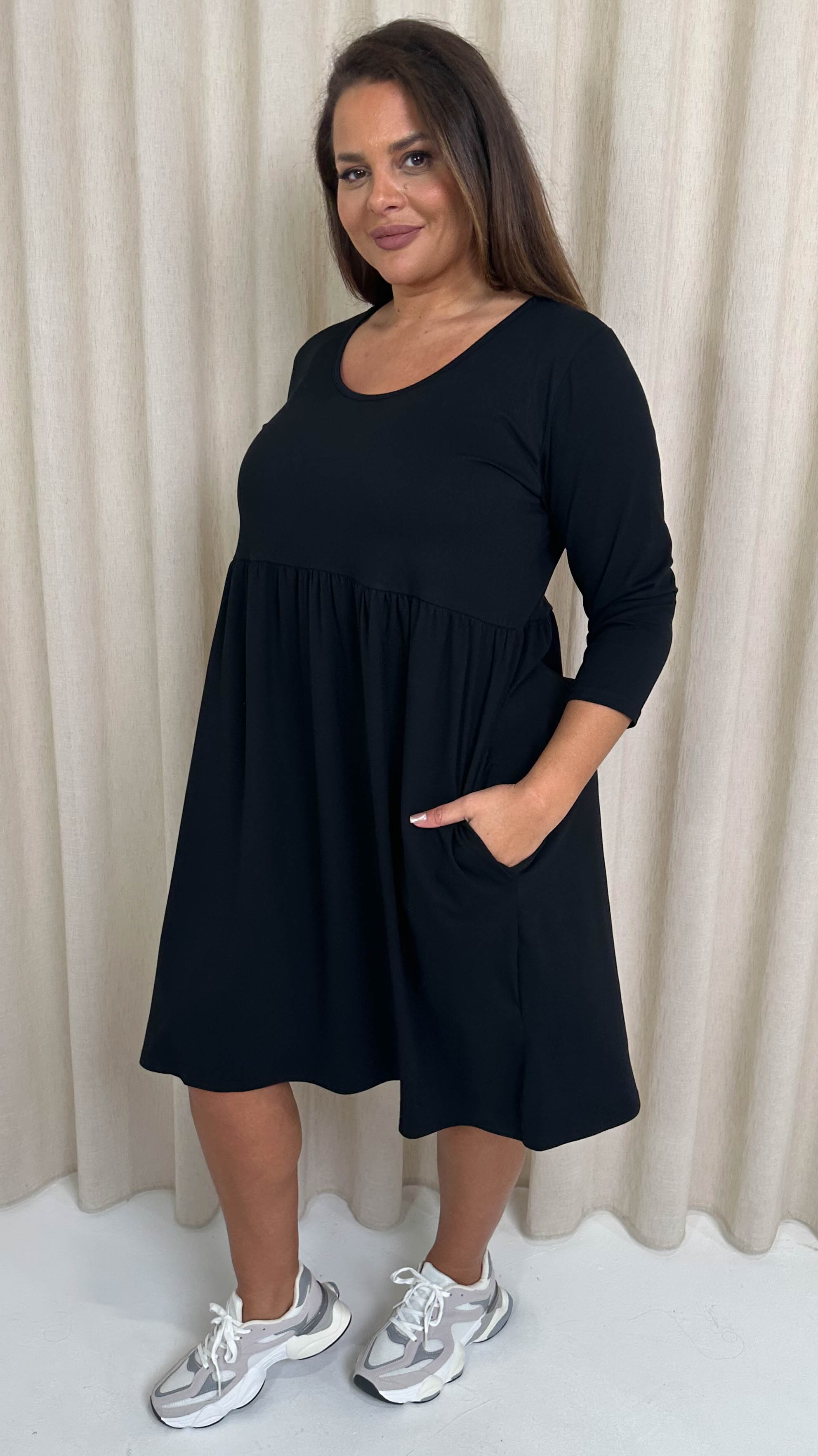 CurveWow Pocket Smock Dress Black