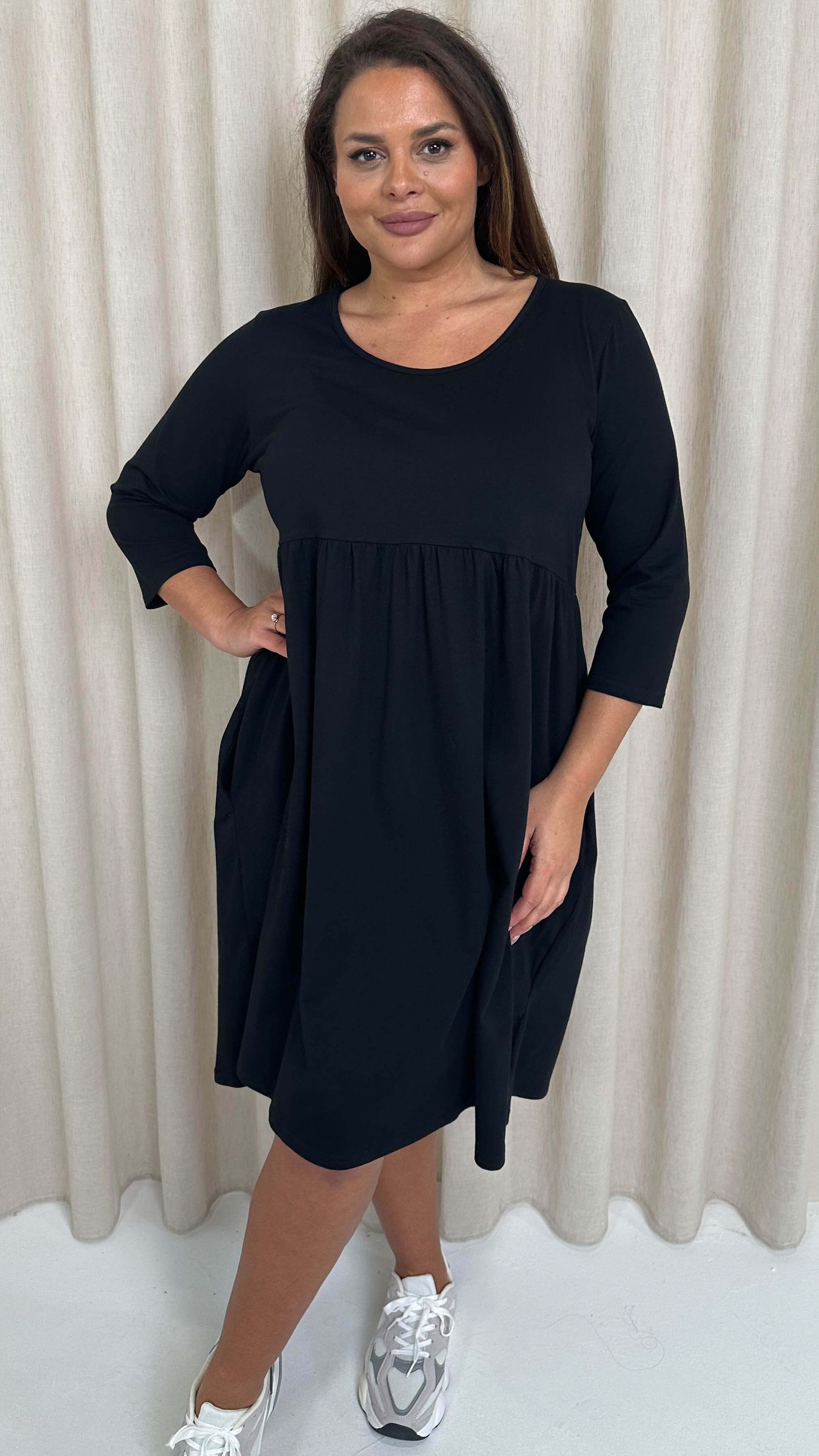CurveWow Pocket Smock Dress Black