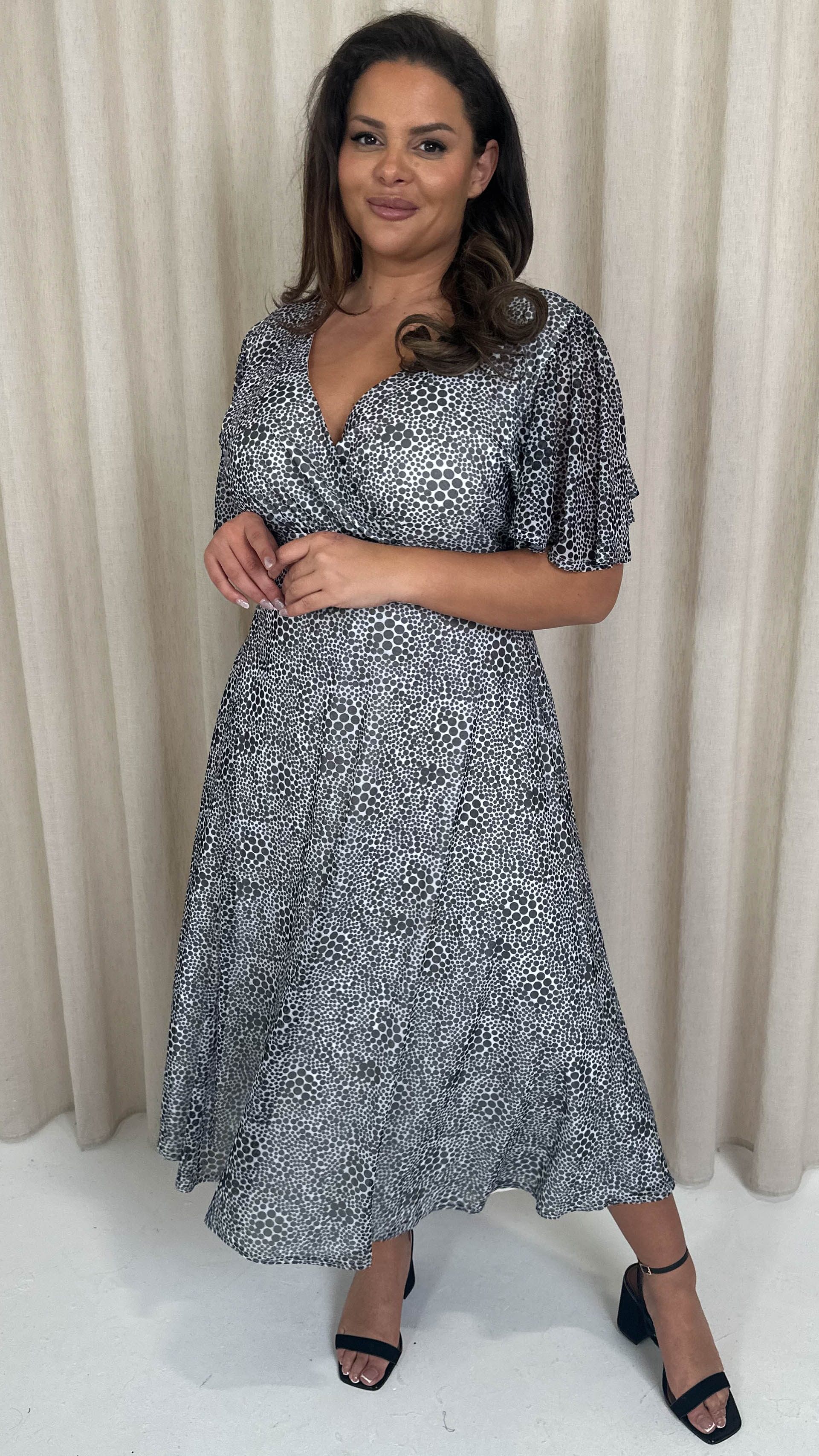 CurveWow Mesh Angel Sleeve Dress Irregular Spot