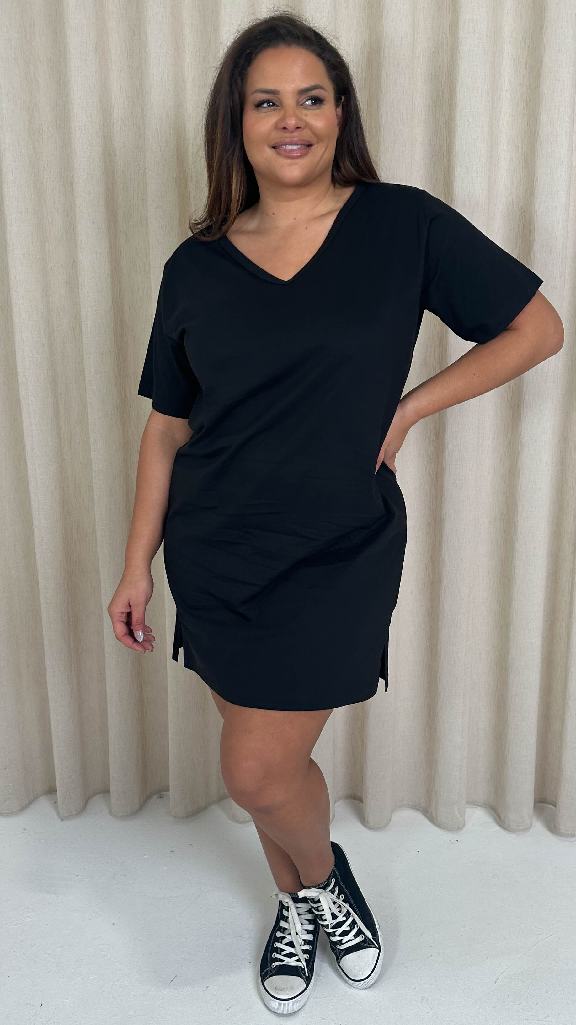 CurveWow V Neck Shirt Dress Black