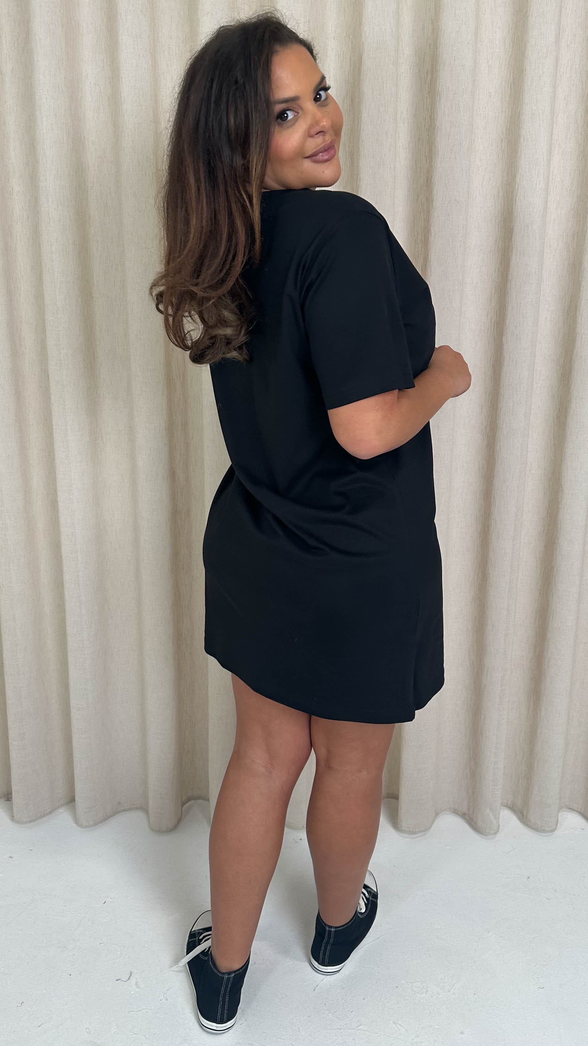 CurveWow V Neck Shirt Dress Black