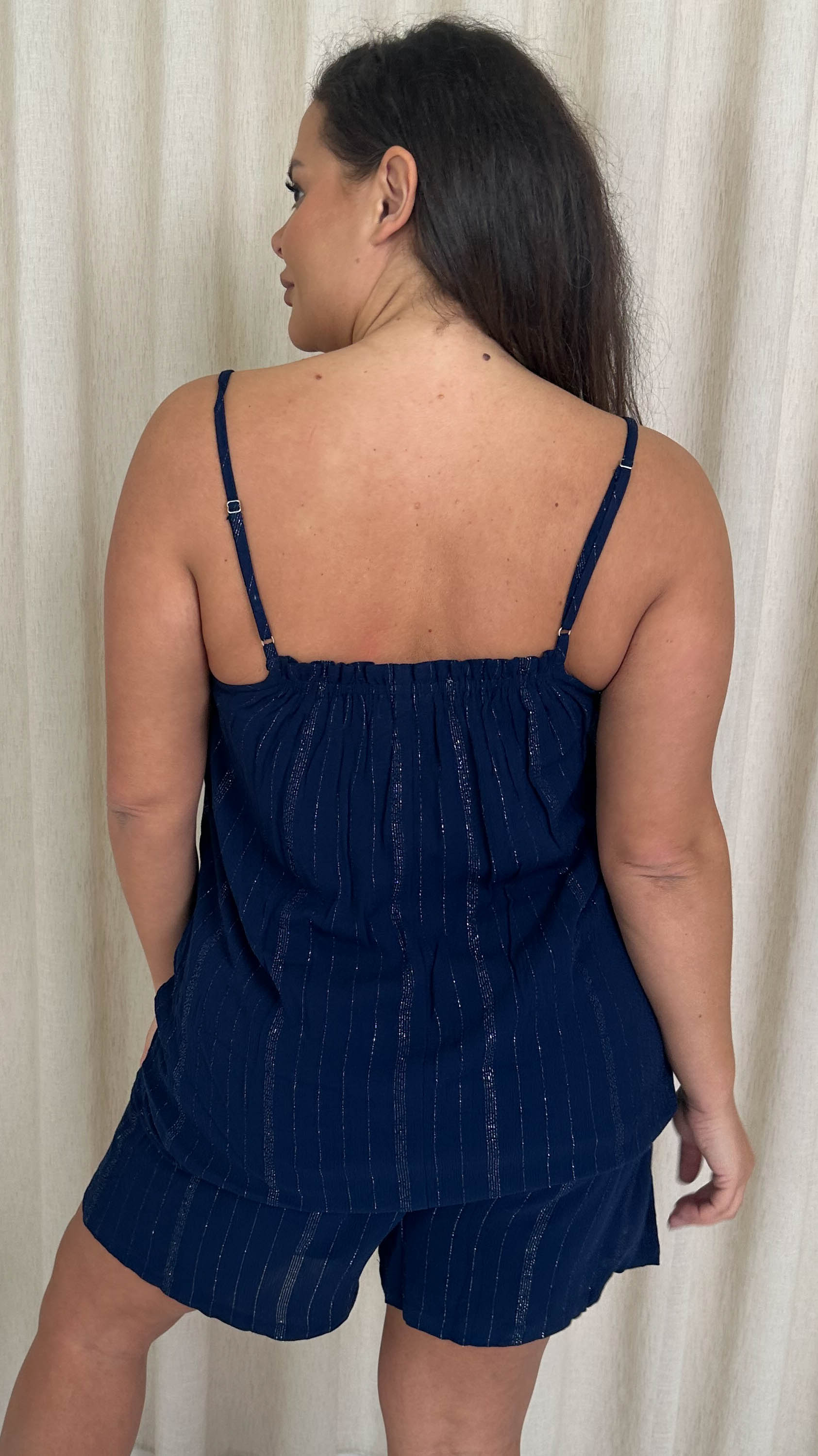 CurveWow Crepe Lurex Cami Top Navy