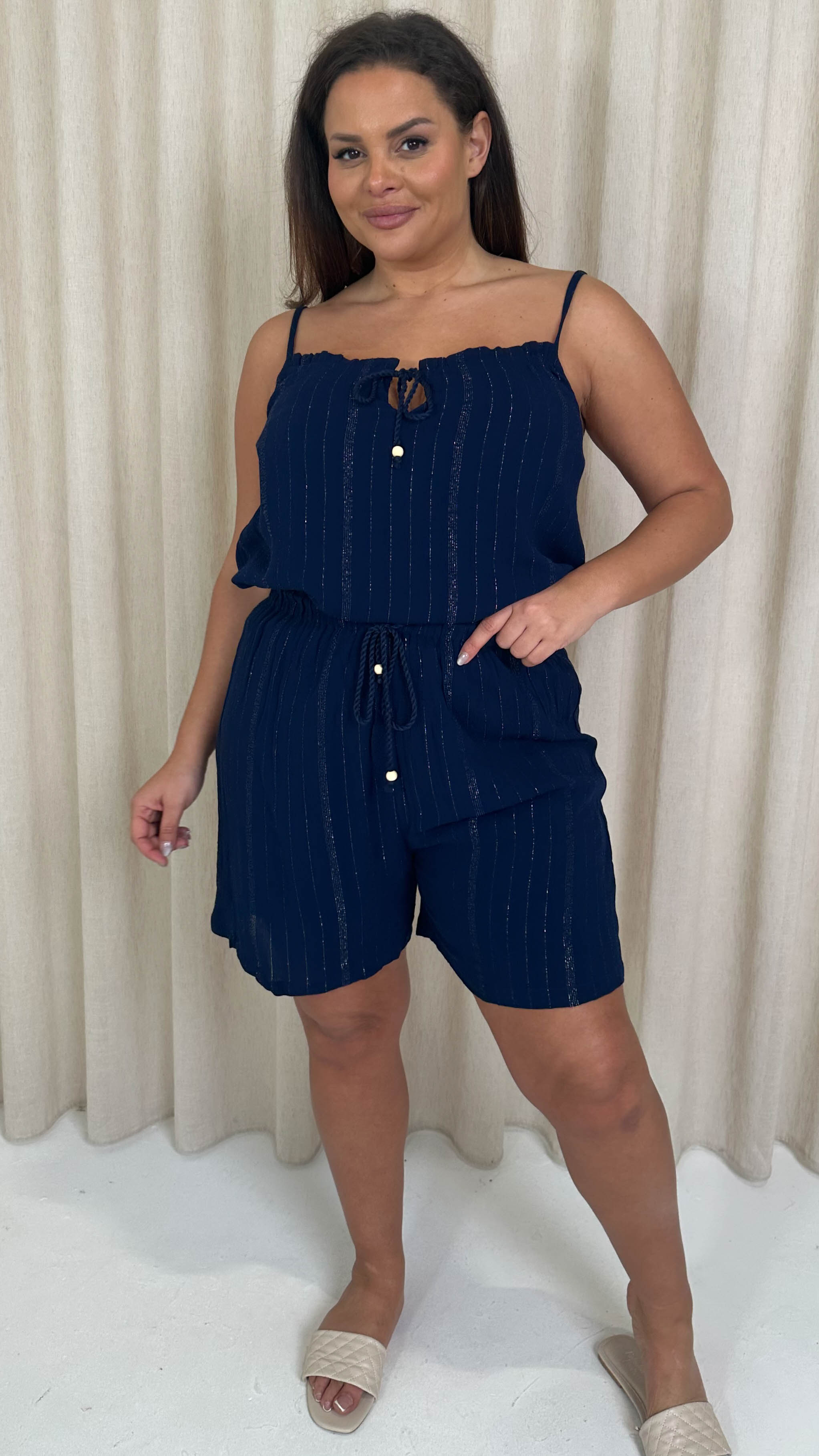 CurveWow Crepe Lurex Cami Top Navy