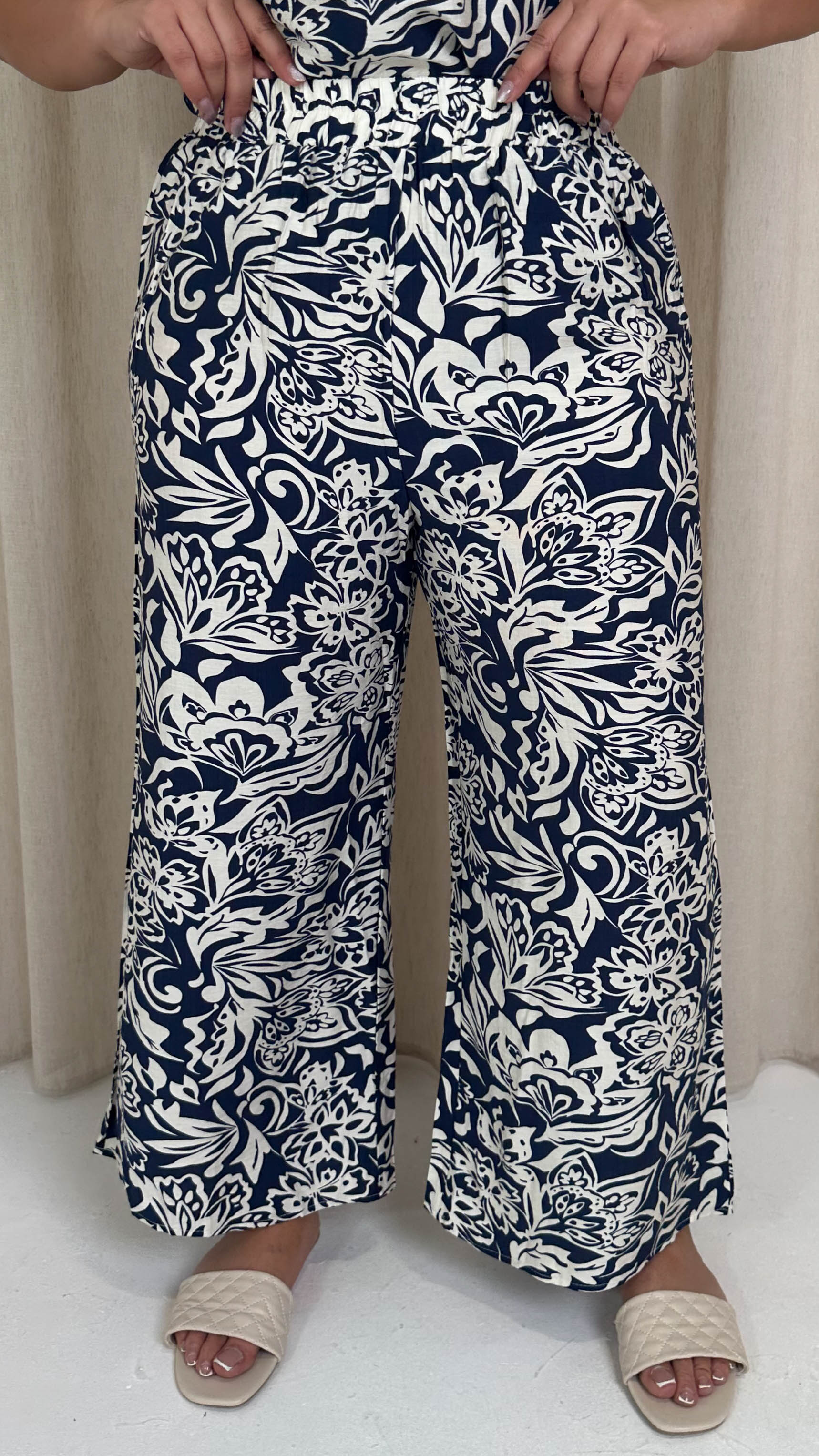 CurveWow Printed Wideleg Trouser Navy Floral