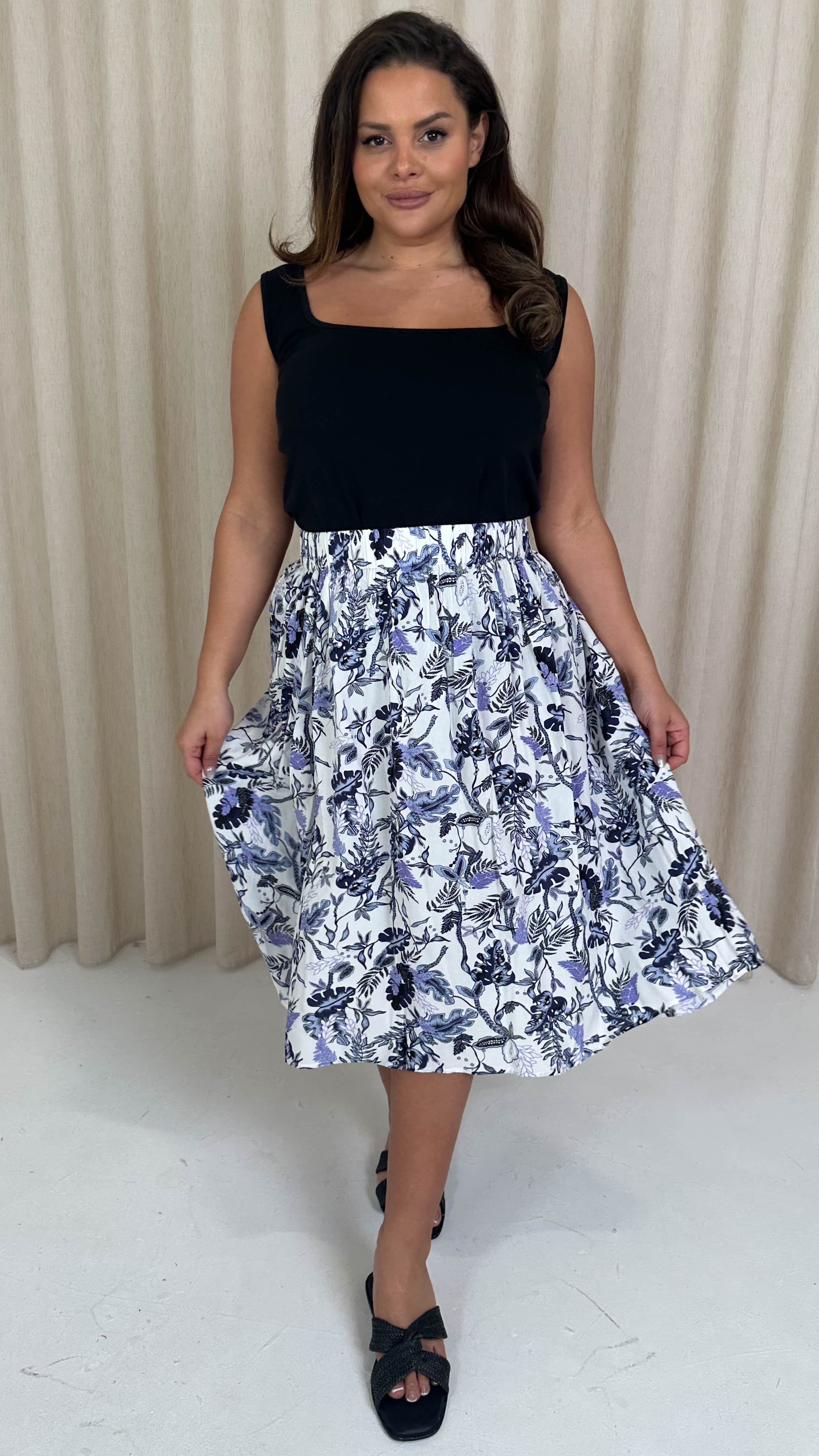 CurveWow Aline Midi Skirt Blue Leaf