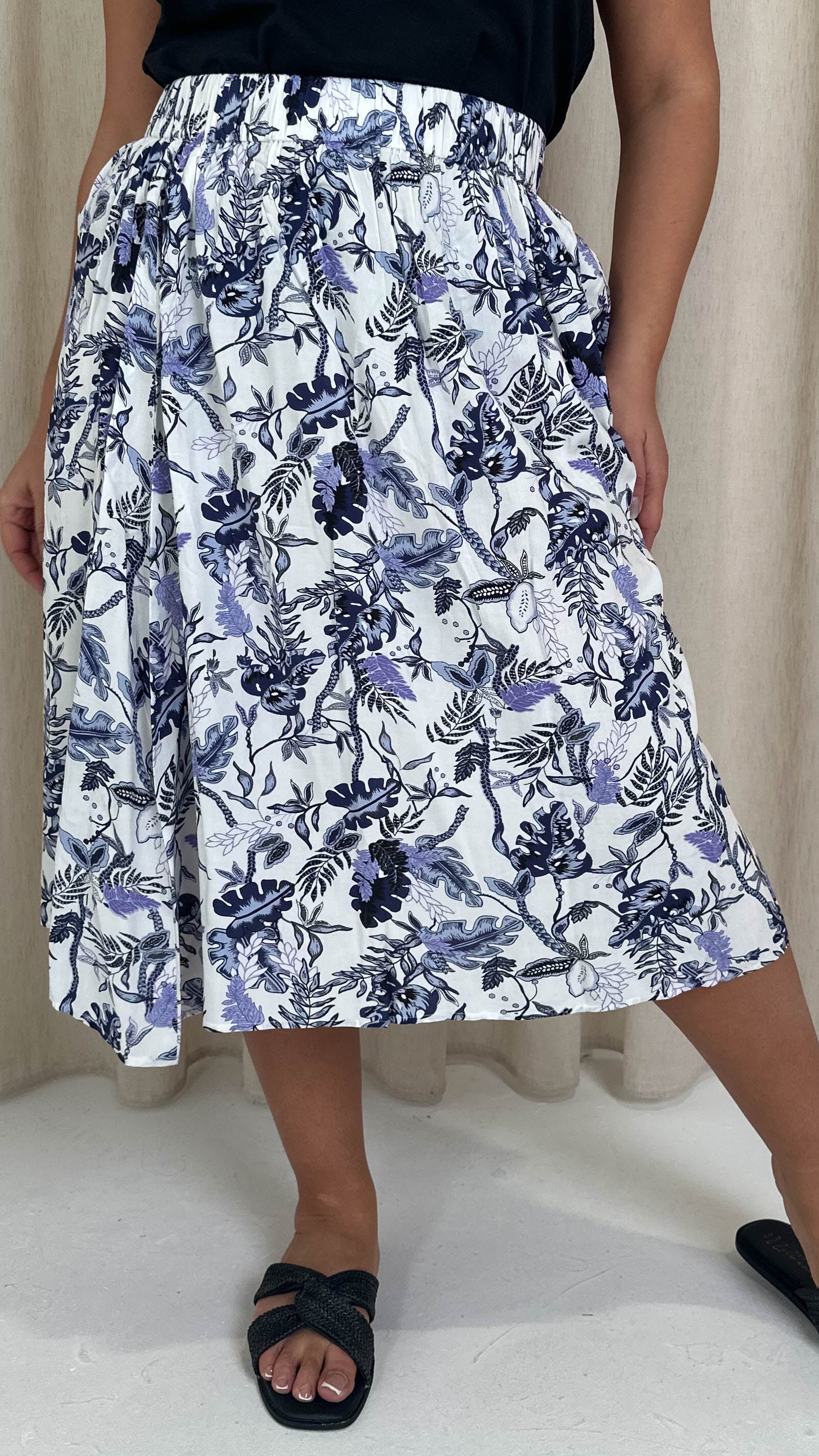 CurveWow Aline Midi Skirt Blue Leaf
