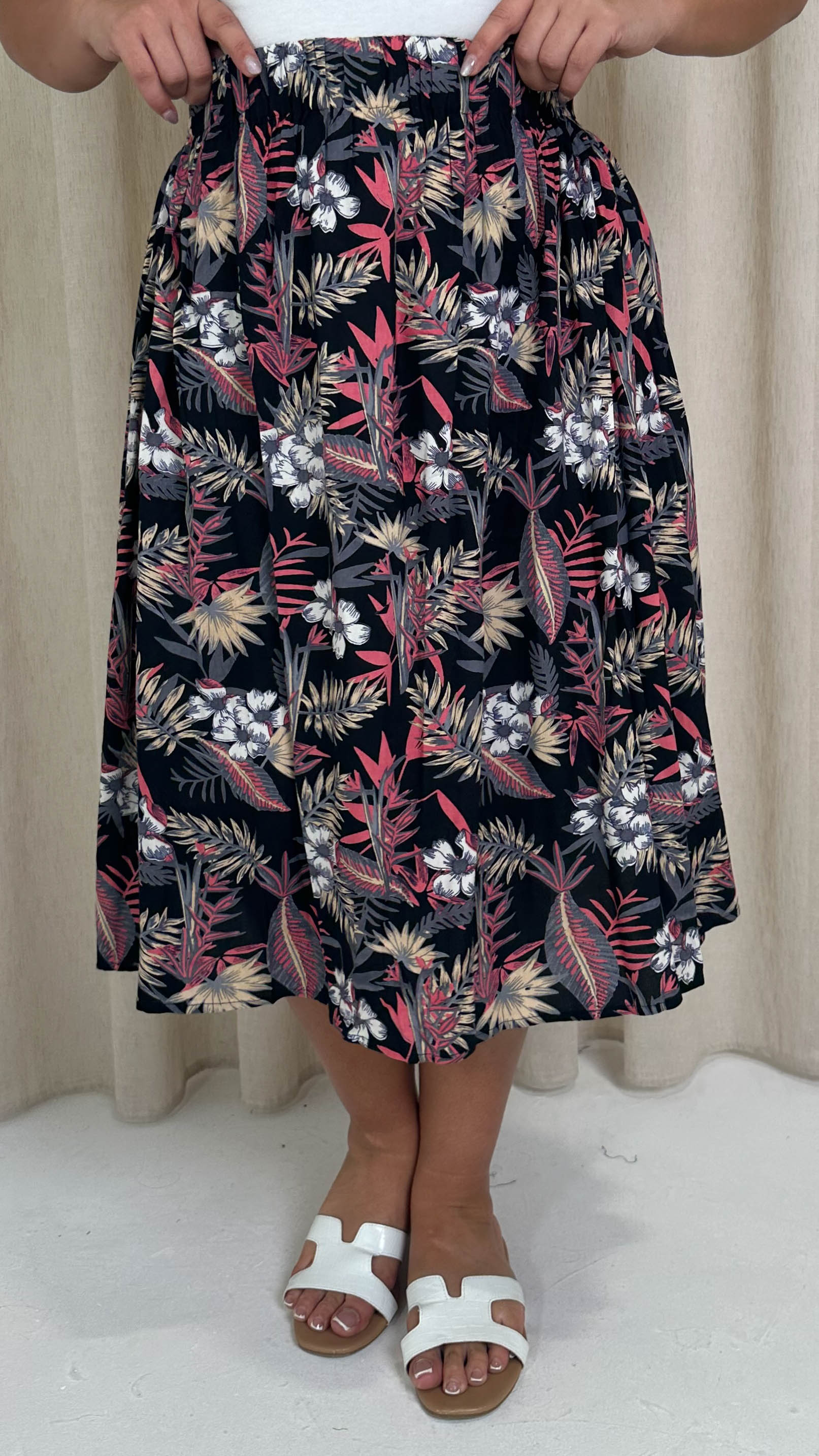 CurveWow Aline Midi Skirt Tropical Flower