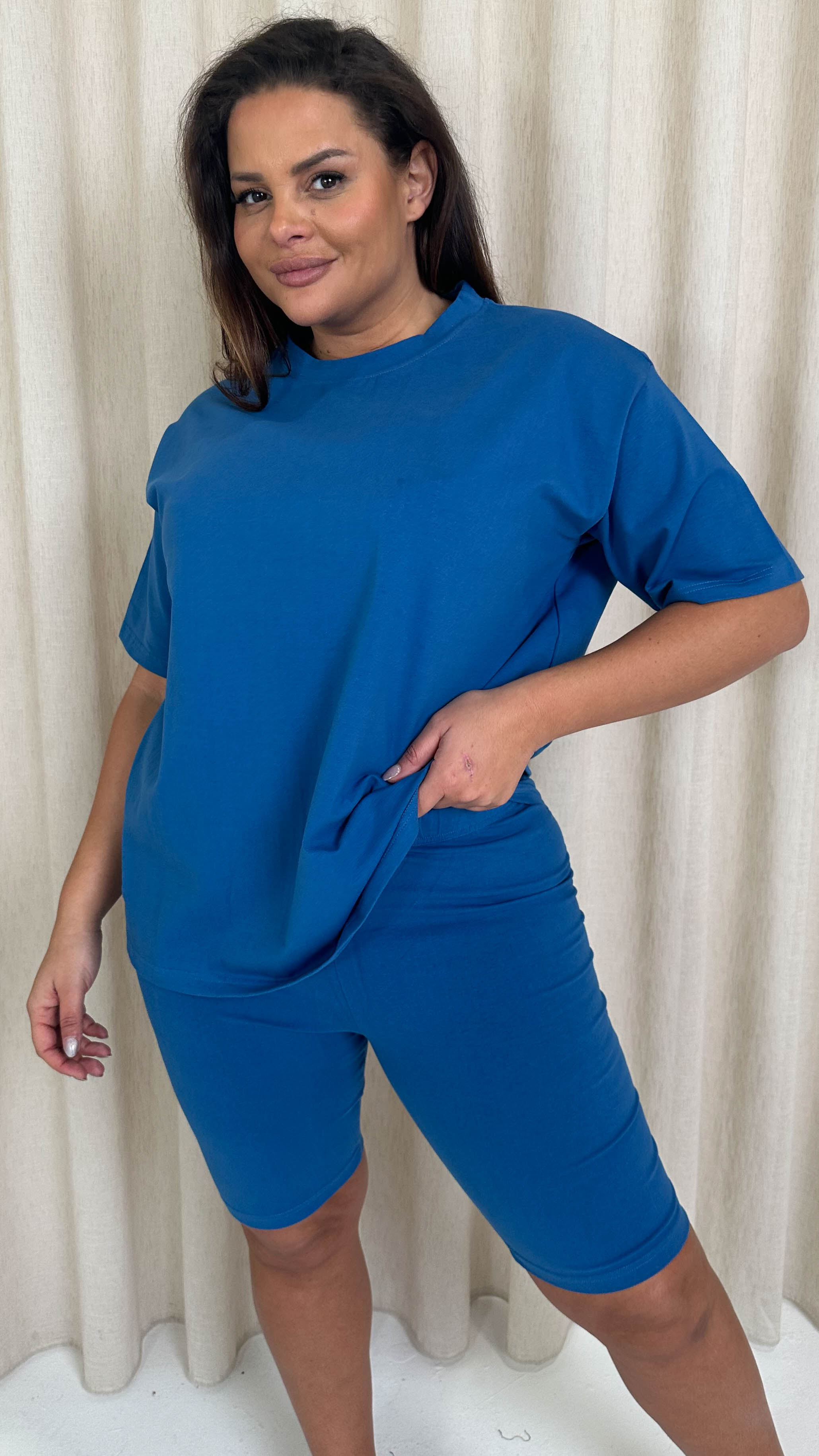 CurveWow T-Shirt & Cycle Short Set Blue