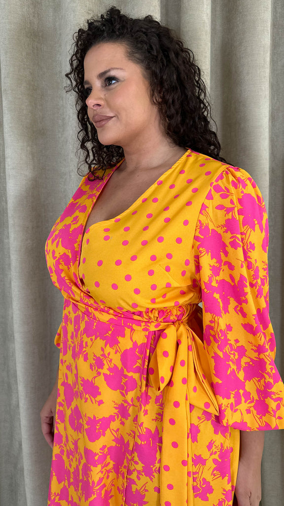 CurveWow Splice Wrap Midi Dress Pink/Orange – Curvewow