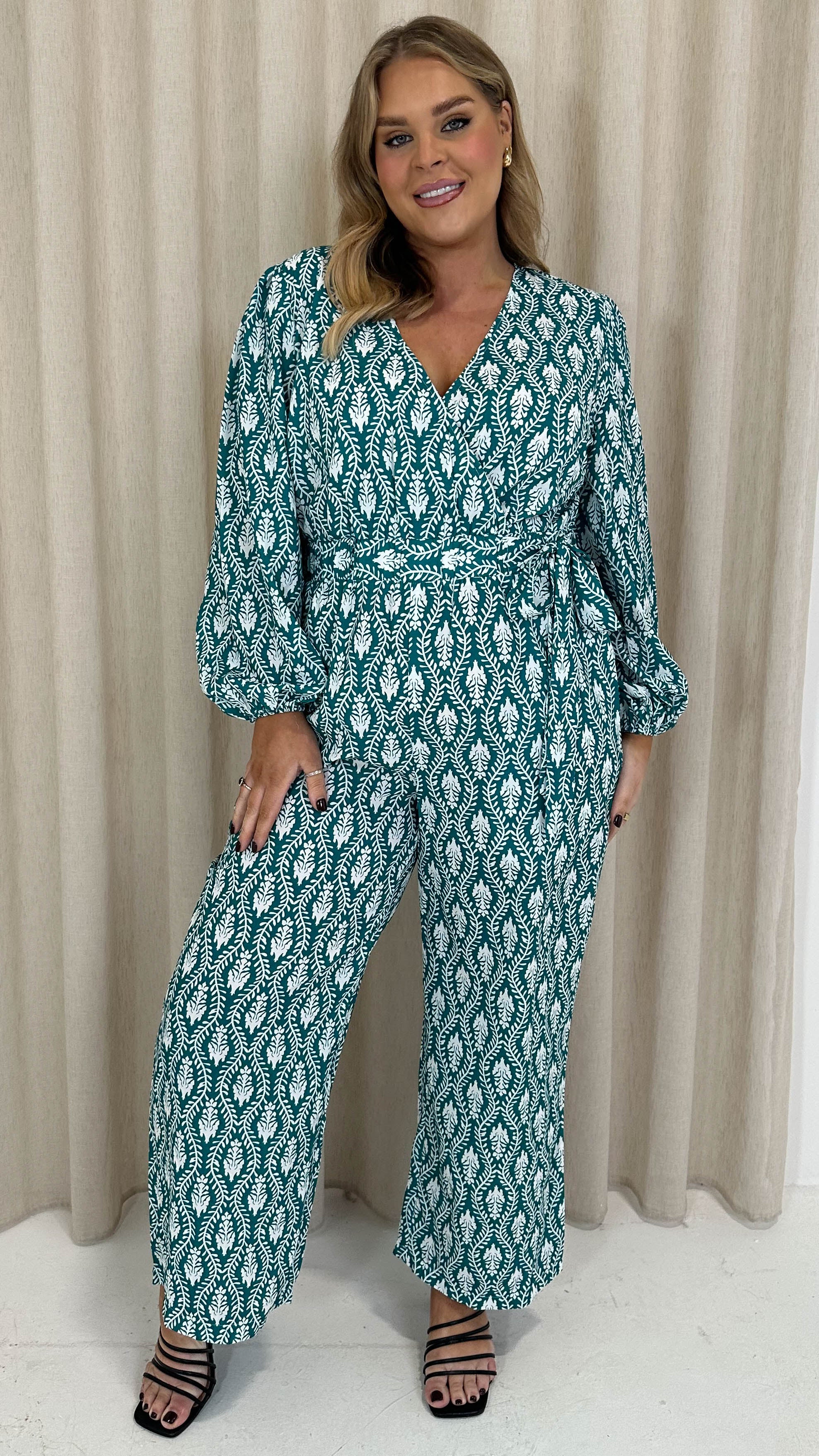 CurveWow Wrap Tie Side Jumpsuit Turquoise