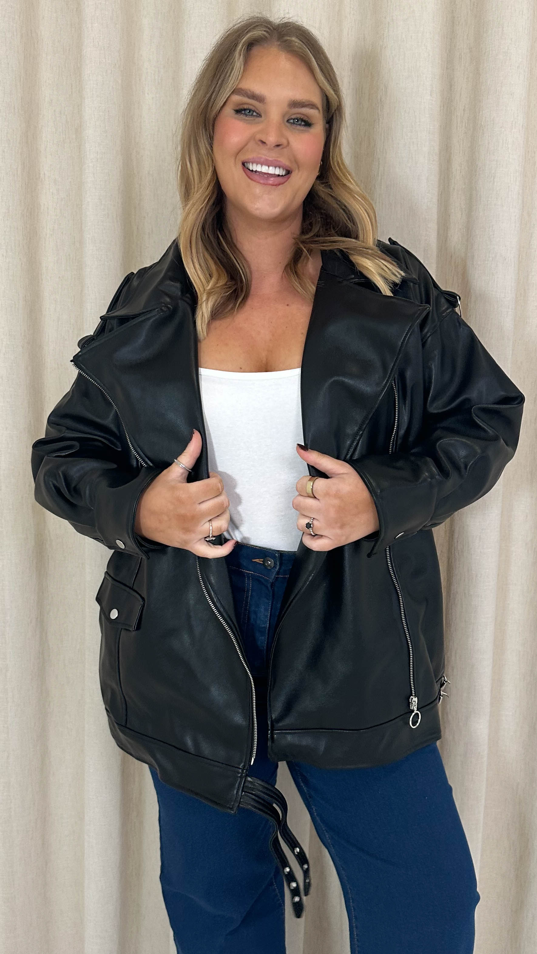 CurveWow Longline Biker Jacket Black