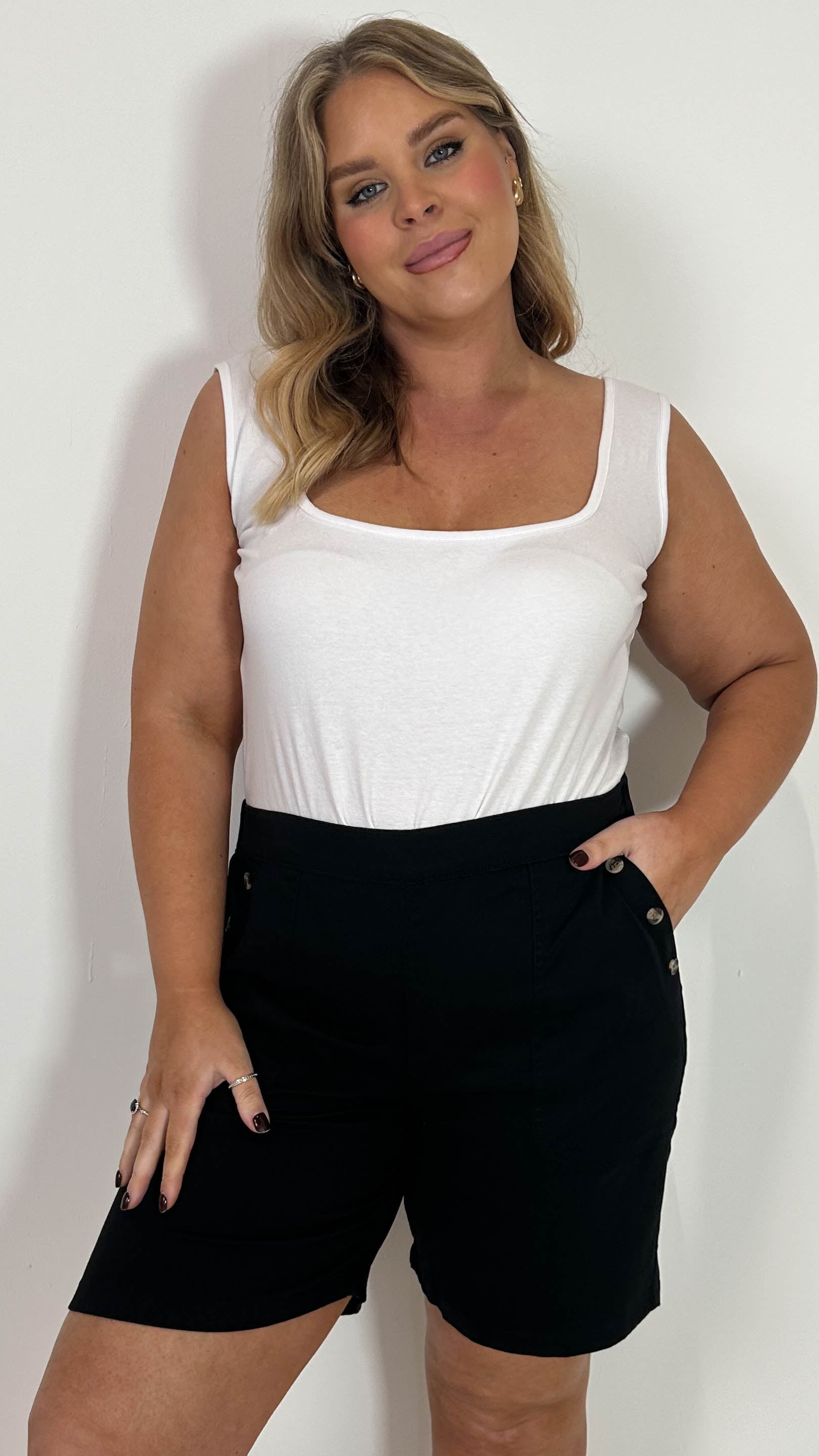 CurveWow Denim Button Side Short Black