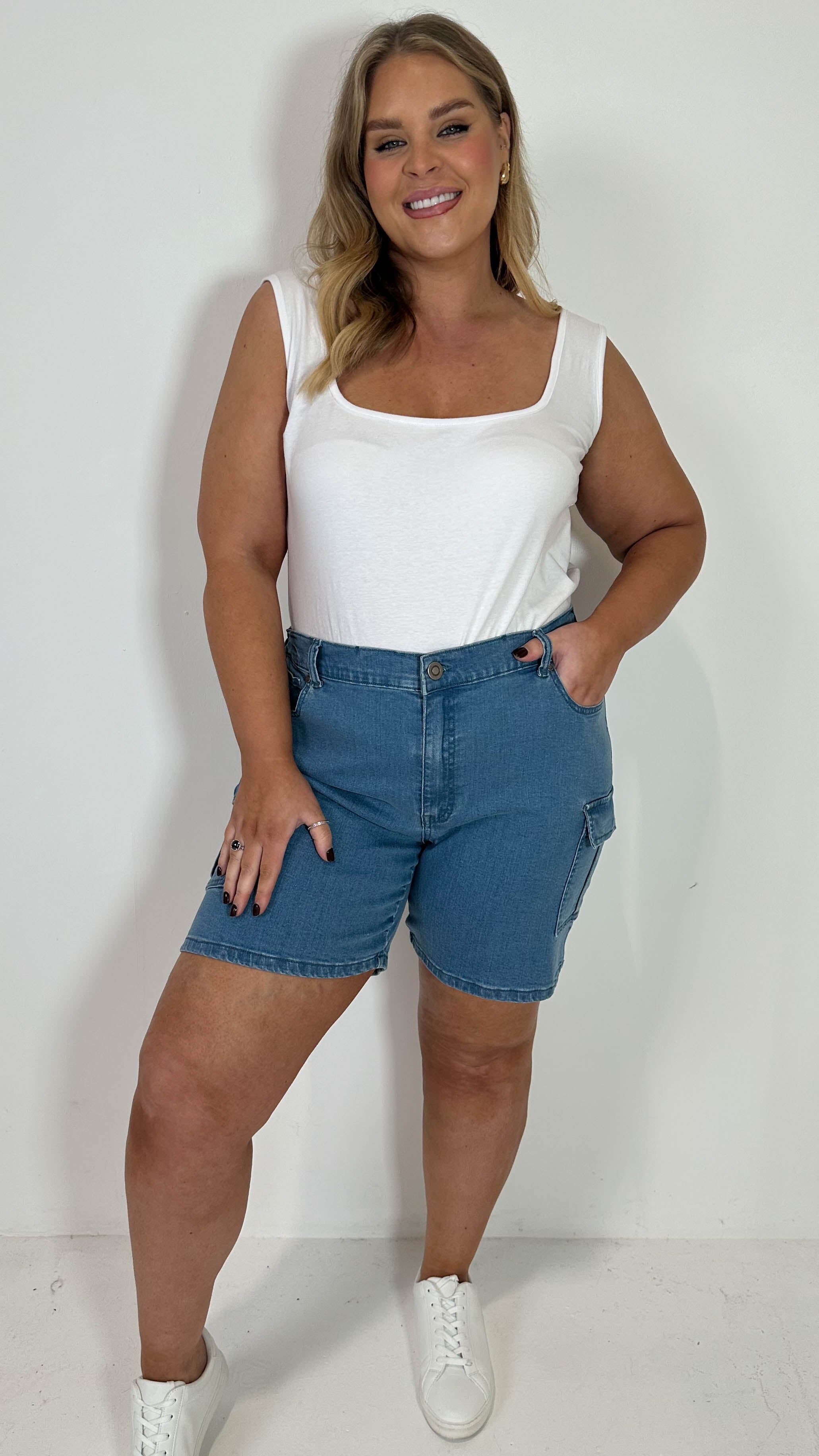 CurveWow Cargo Denim Short Mid Wash