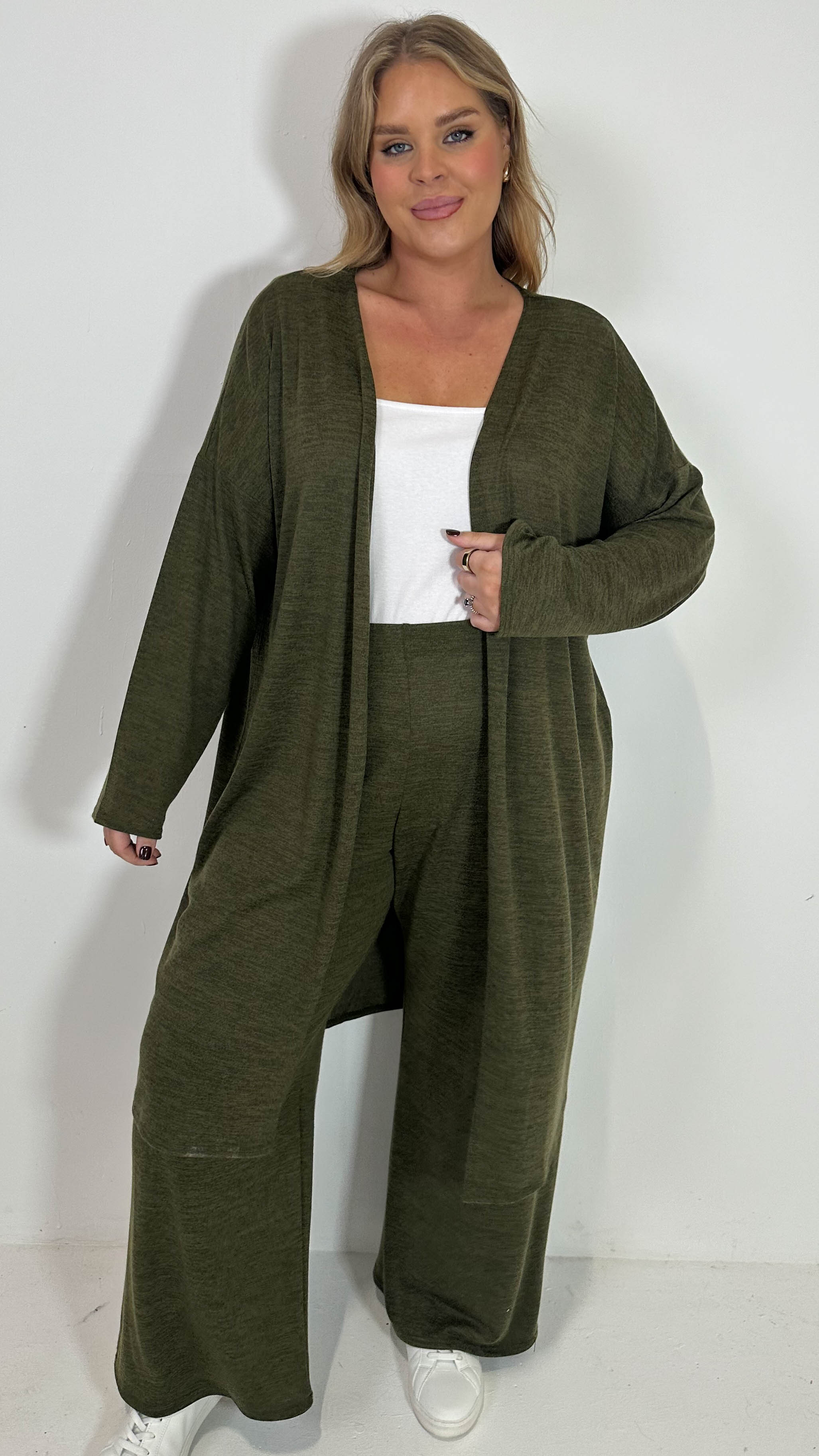 CurveWow Snit Longline Cardigan Khaki