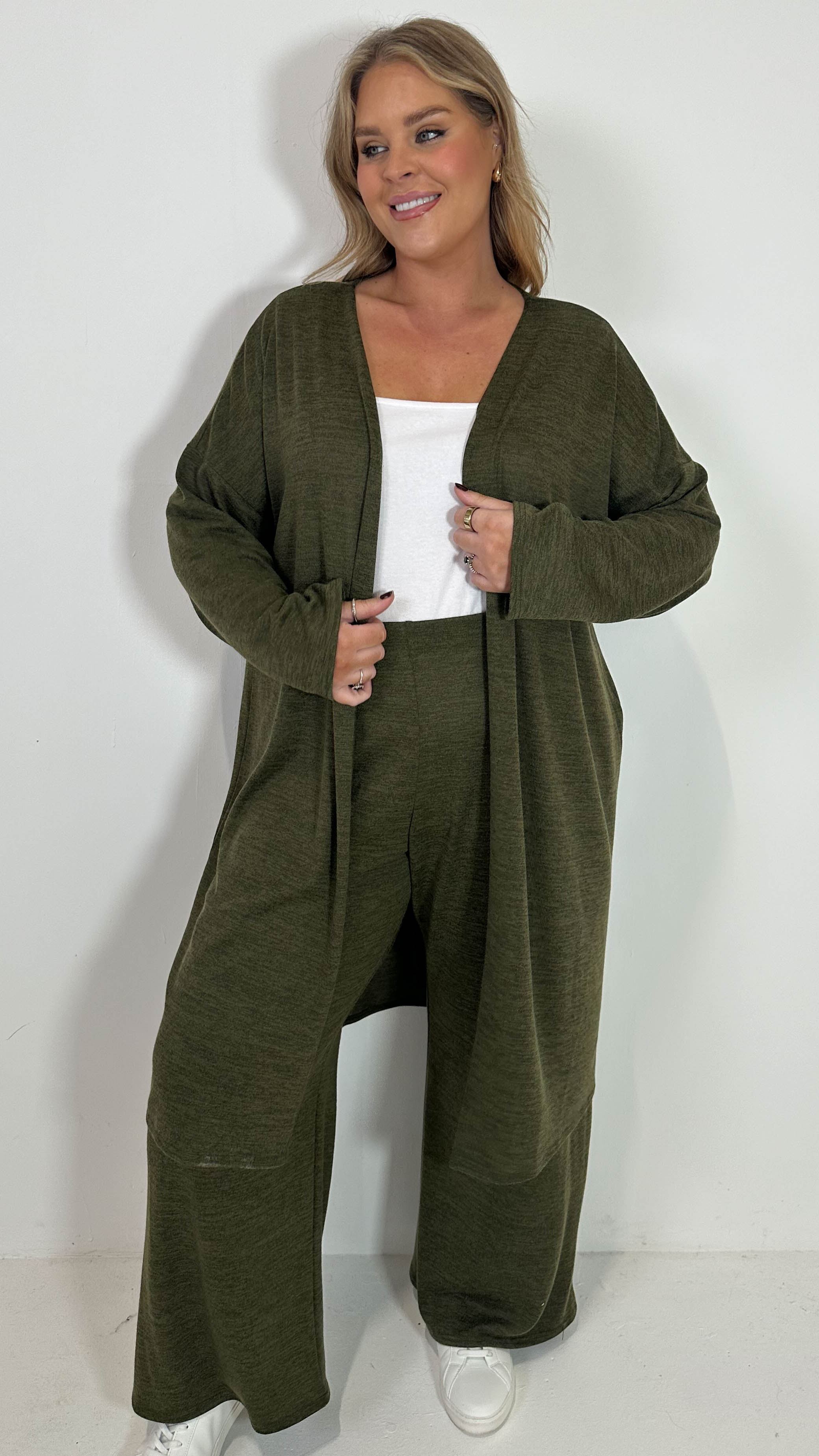 CurveWow Snit Longline Cardigan Khaki