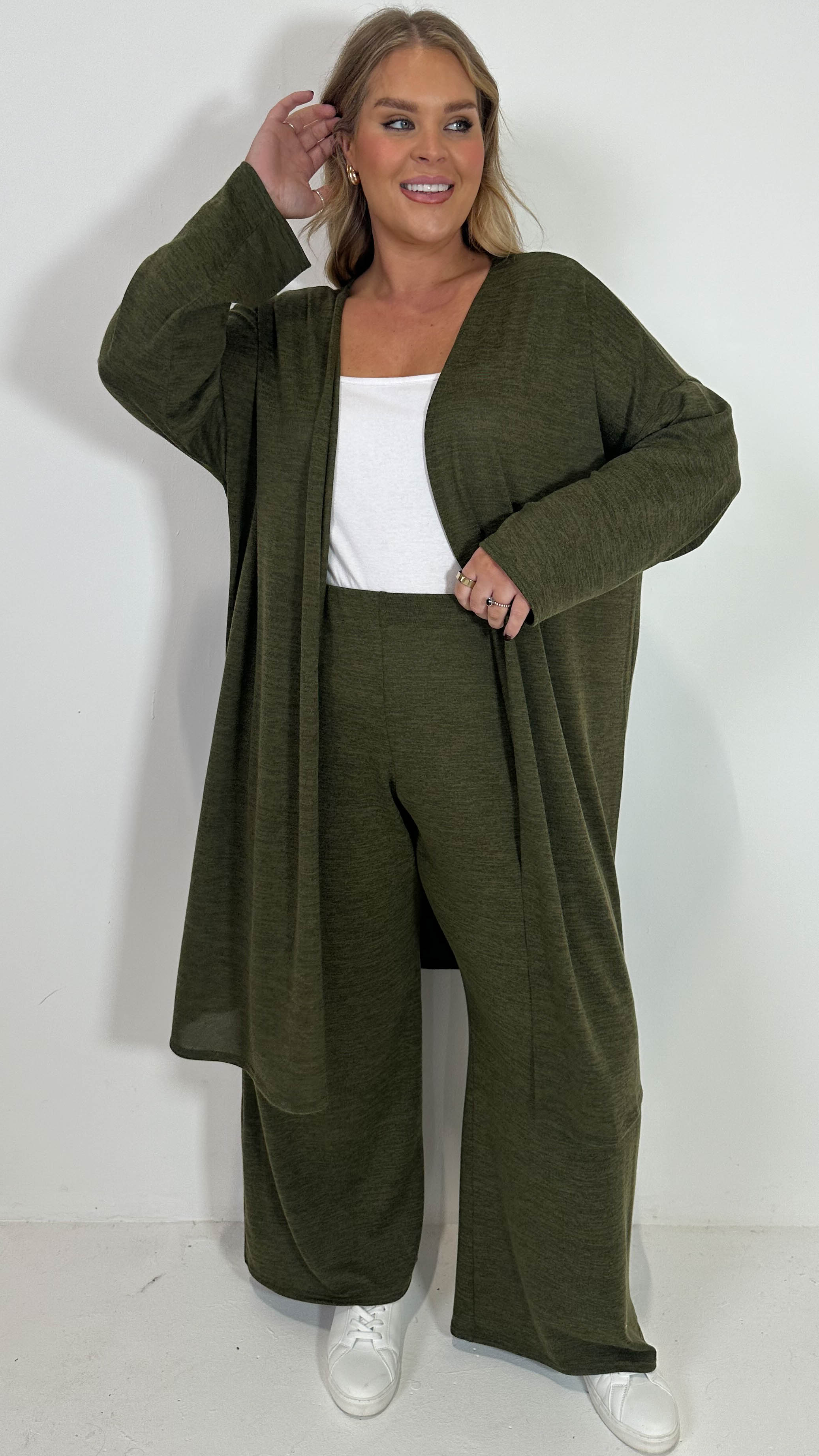 CurveWow Snit Longline Cardigan Khaki