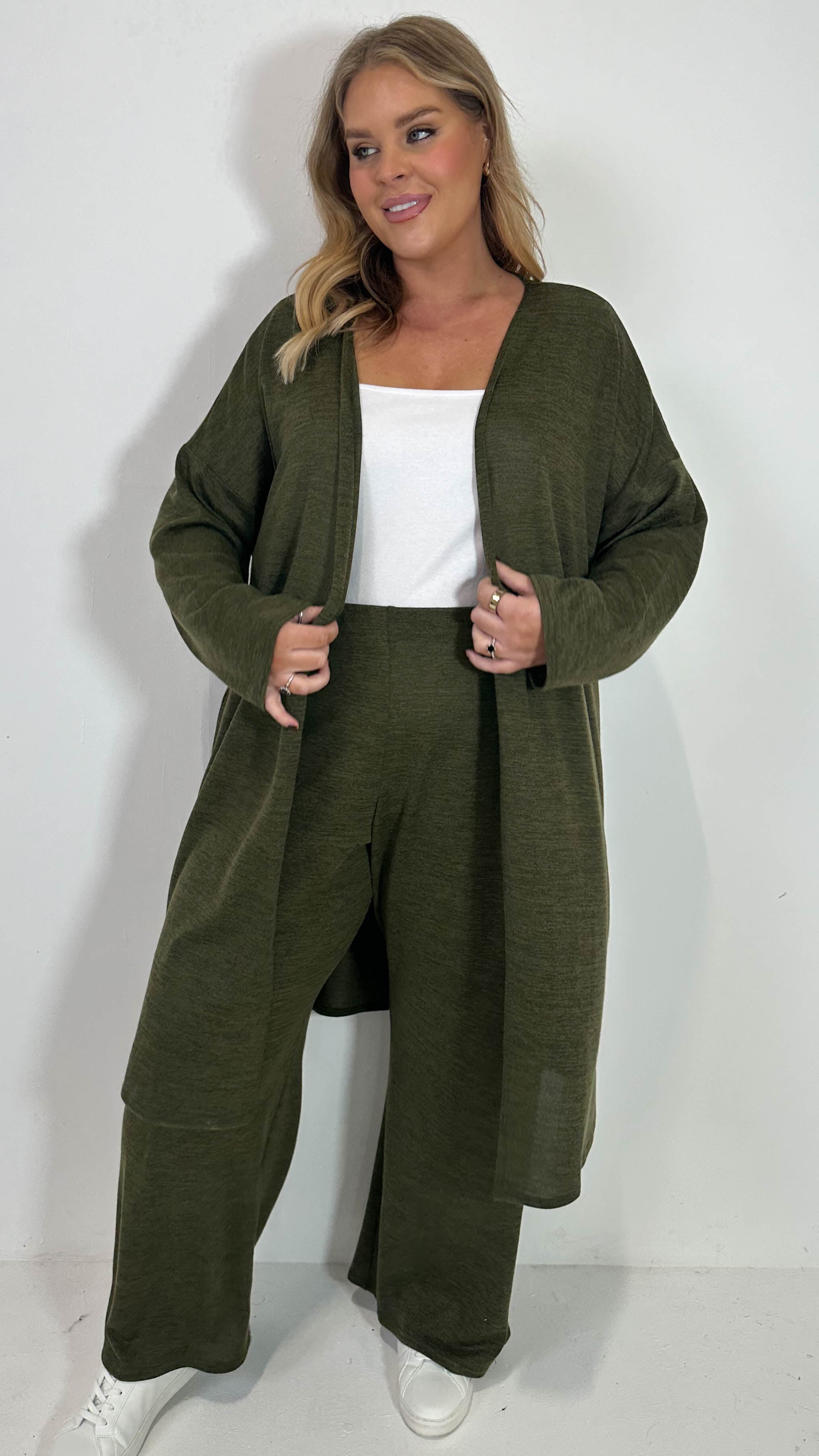 CurveWow Snit Longline Cardigan Khaki