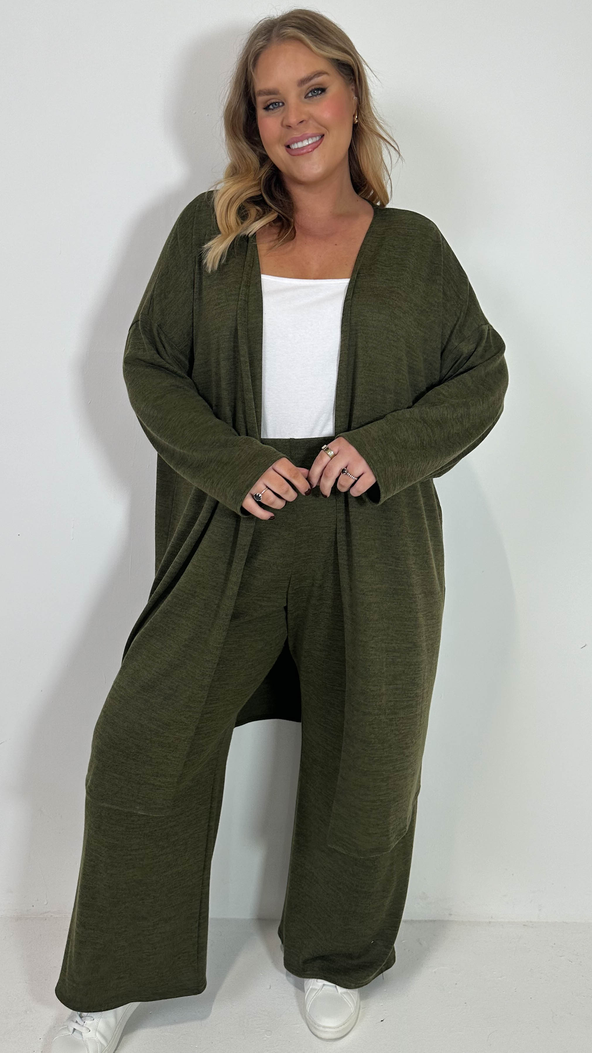 CurveWow Snit Longline Cardigan Khaki