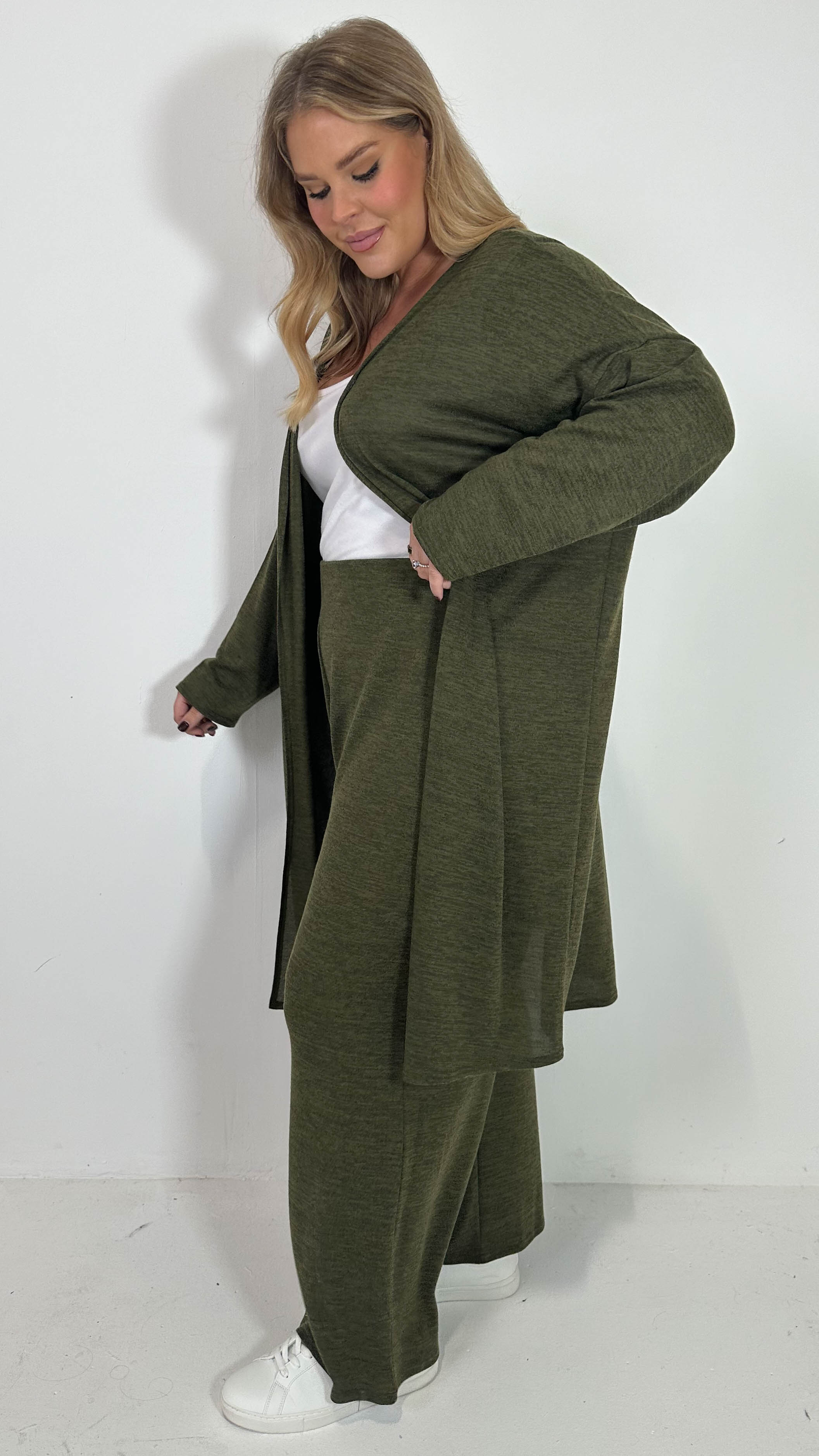 CurveWow Snit Longline Cardigan Khaki