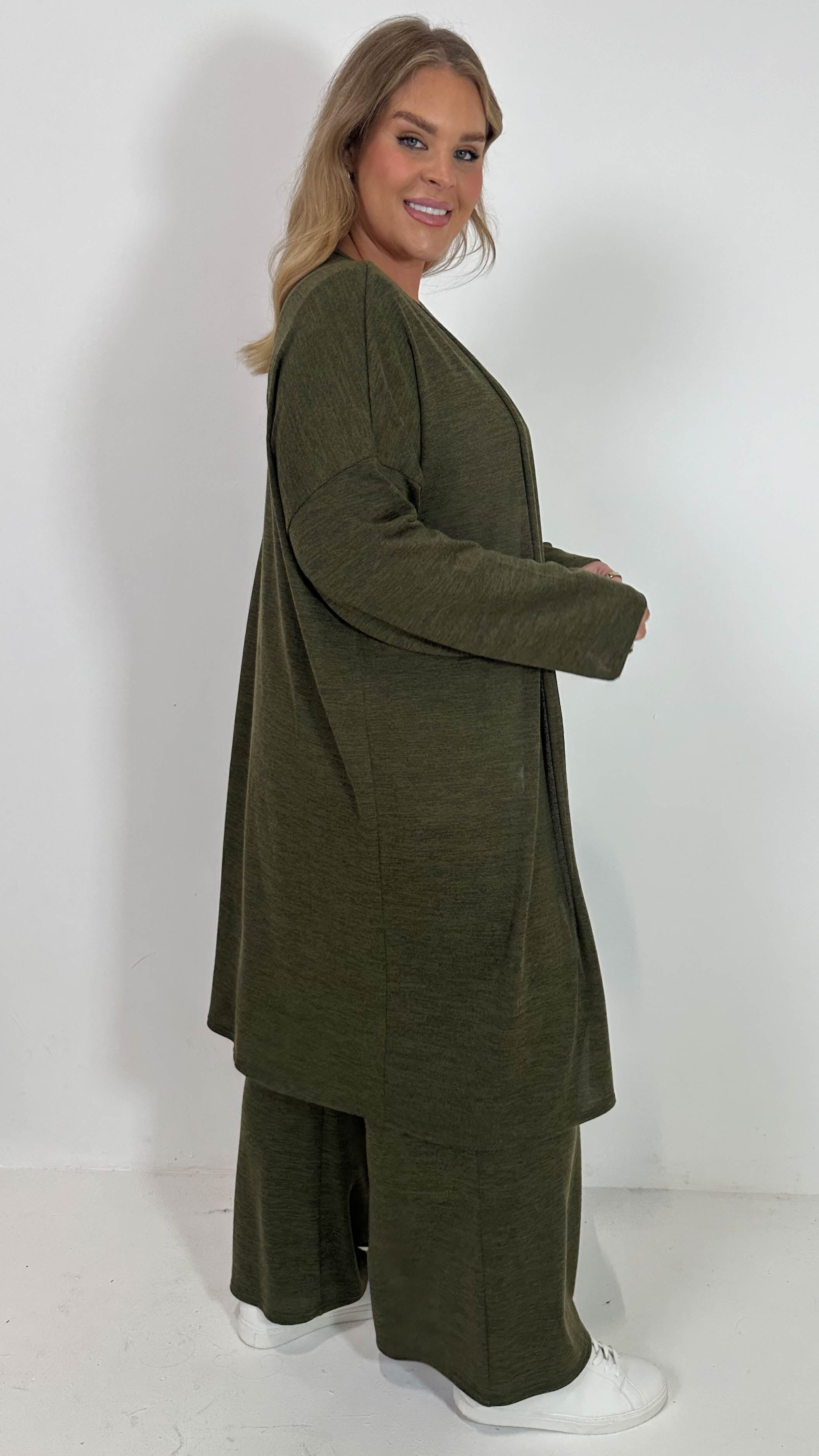 CurveWow Snit Longline Cardigan Khaki