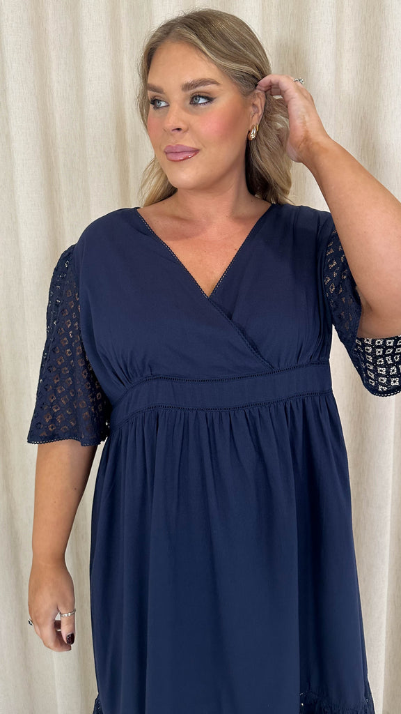 Curvewow Shiffly Panel Wrap Maxi Dress Navy