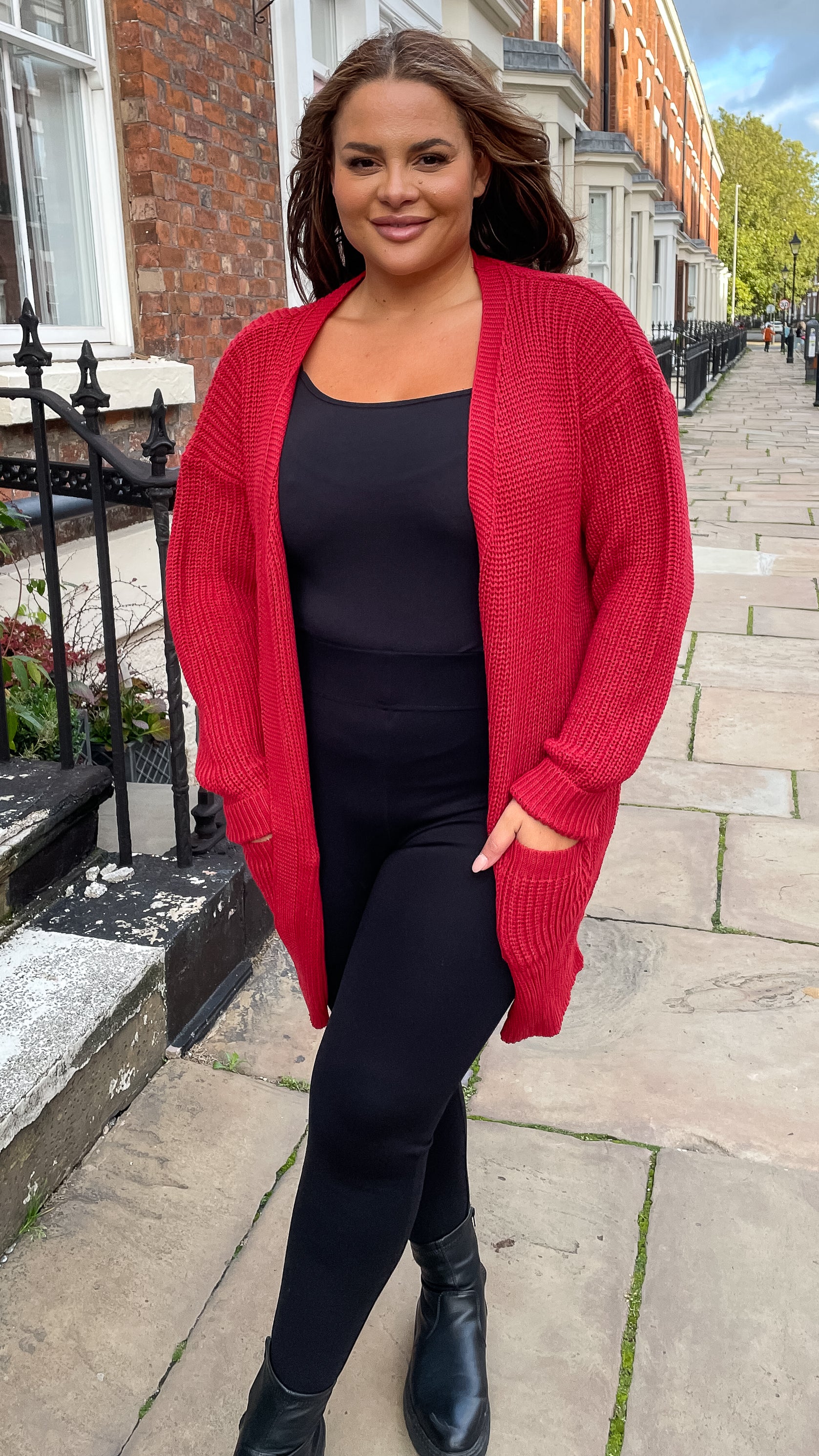 CurveWow Slouch Pocket Knitted Cardigan Pomegranate