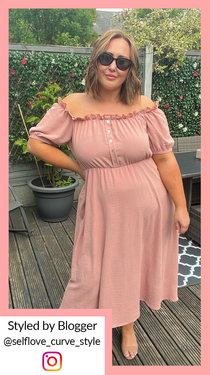 CurveWow Bardot Midi Dress Pink