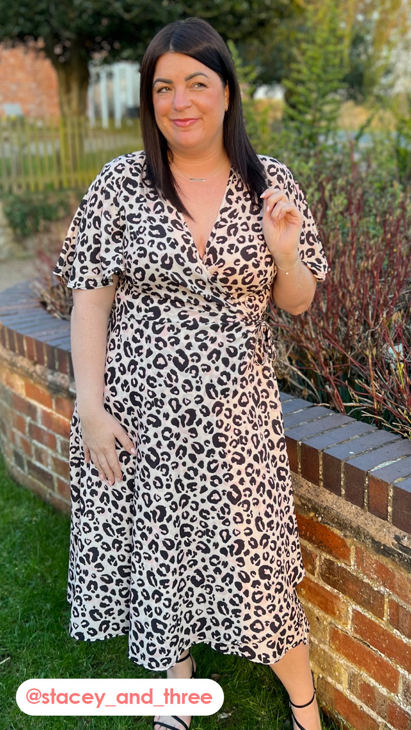 CurveWow Angel Sleeve Wrap Dress Leopard