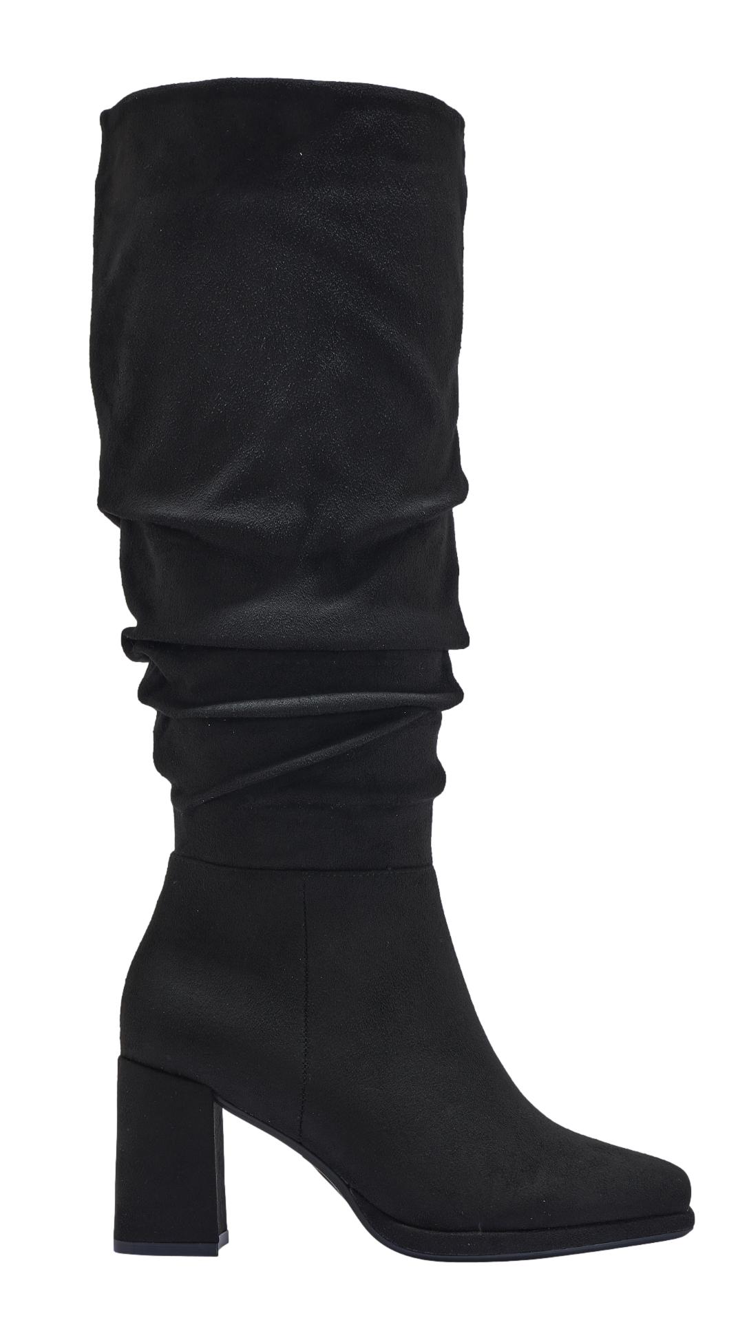 Wide Fit Heeled Thigh-High Boot Black Micro