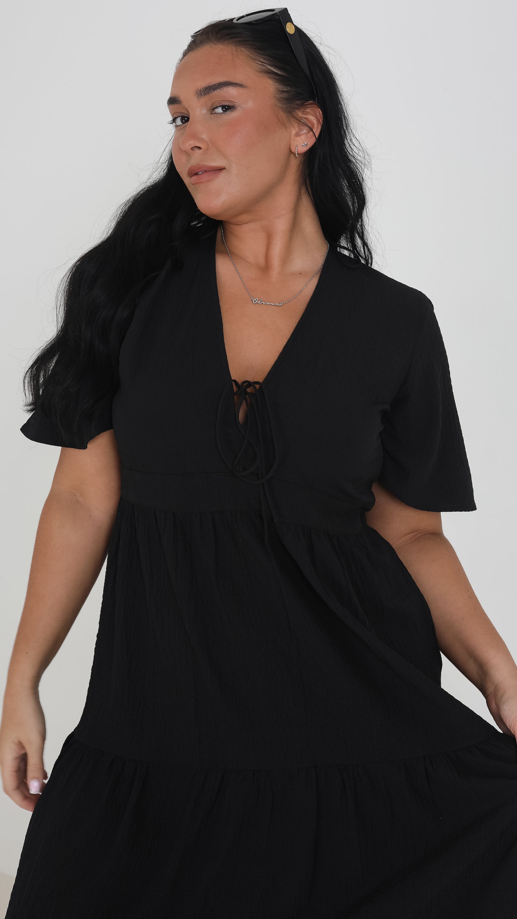 VNeck Open Back Midi Dress Black