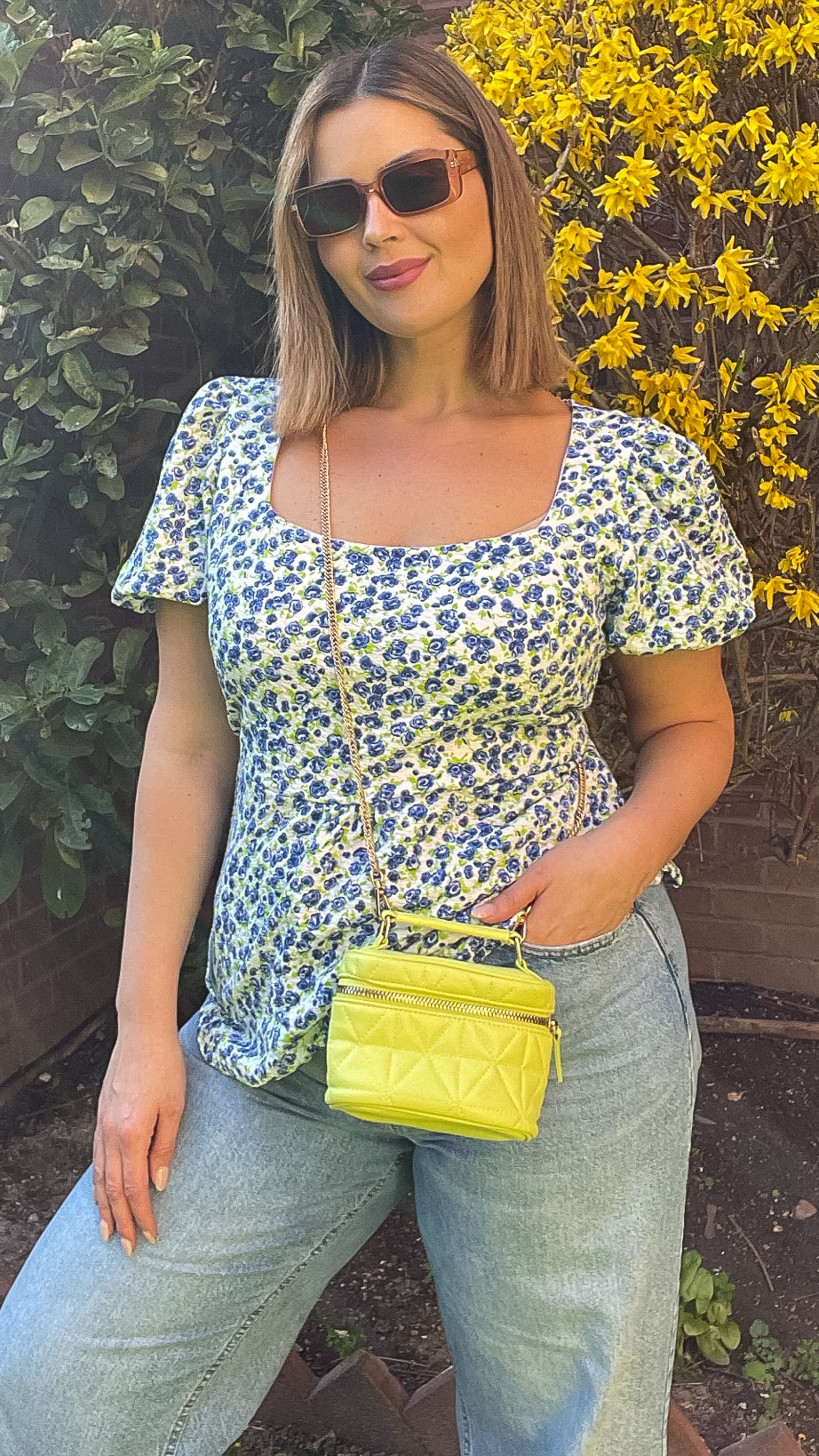 CurveWow Blue Floral Square Neck Tunic