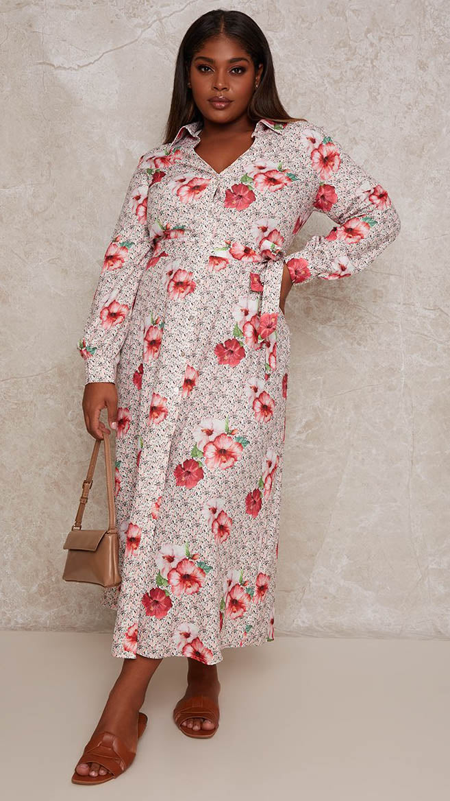 Chi Chi Floral Print Maxi Shirt Dress