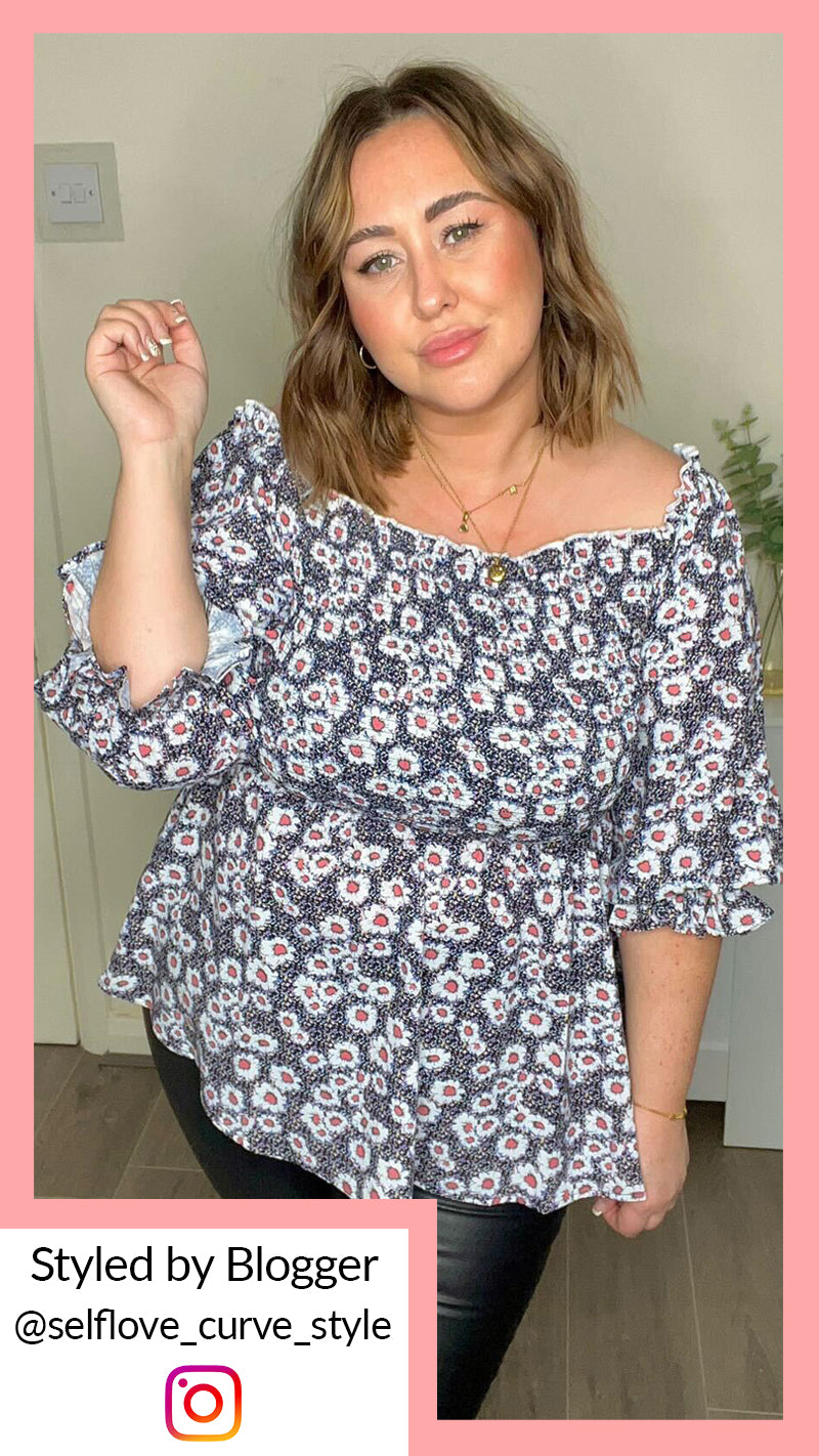 CurveWow Peplum Top Multi Floral Dot Print
