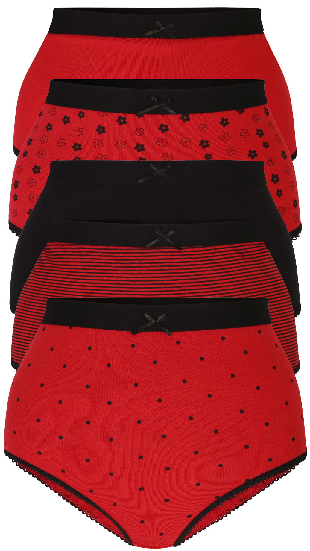 CurveWow 5 Pack Full Cotton Brief Black & Red