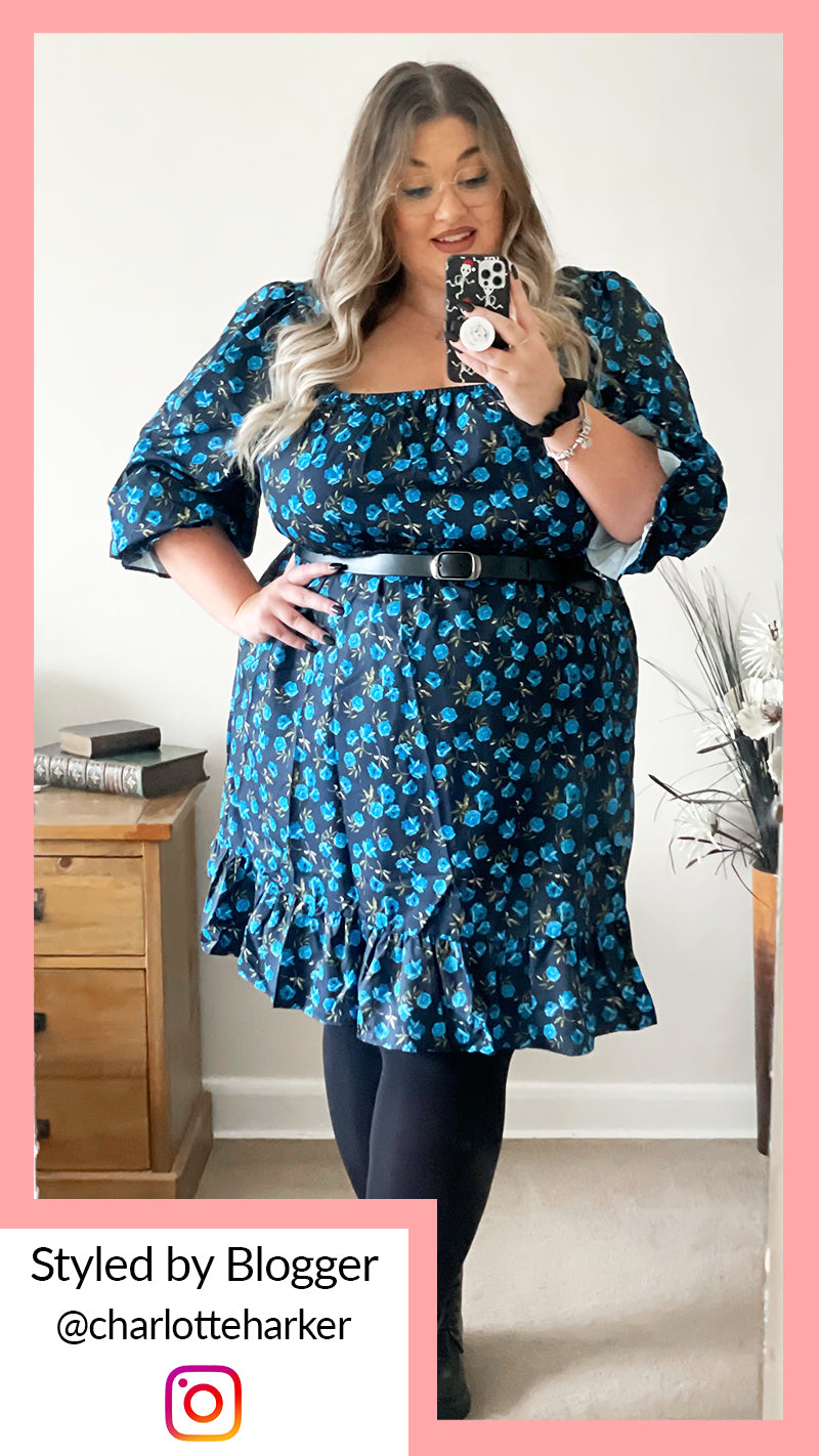 CurveWow Square Neck Dress Blue Floral