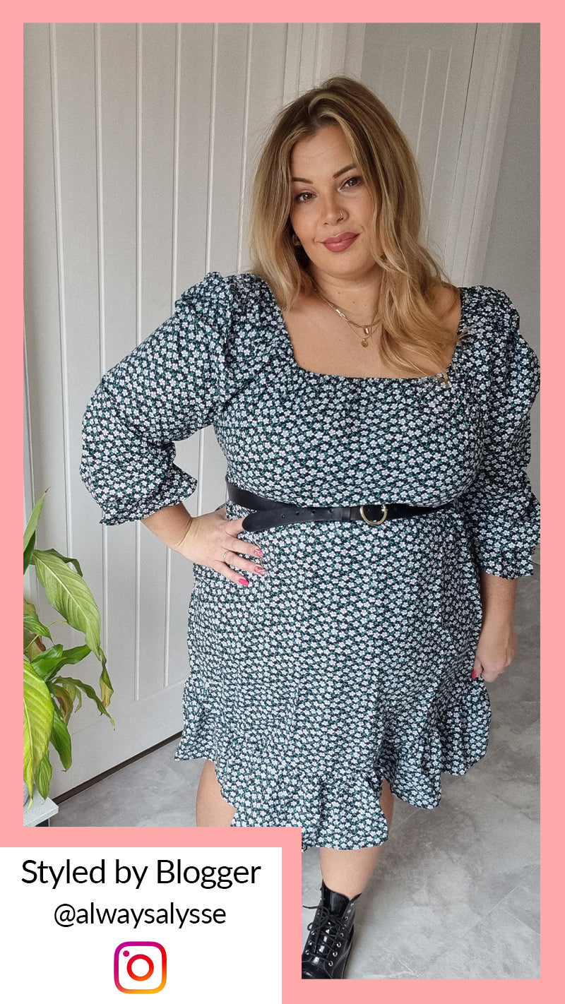 CurveWow Square Neck Dress Ditsy Print