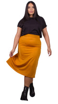 Curvewow Mustard Midi Skirt