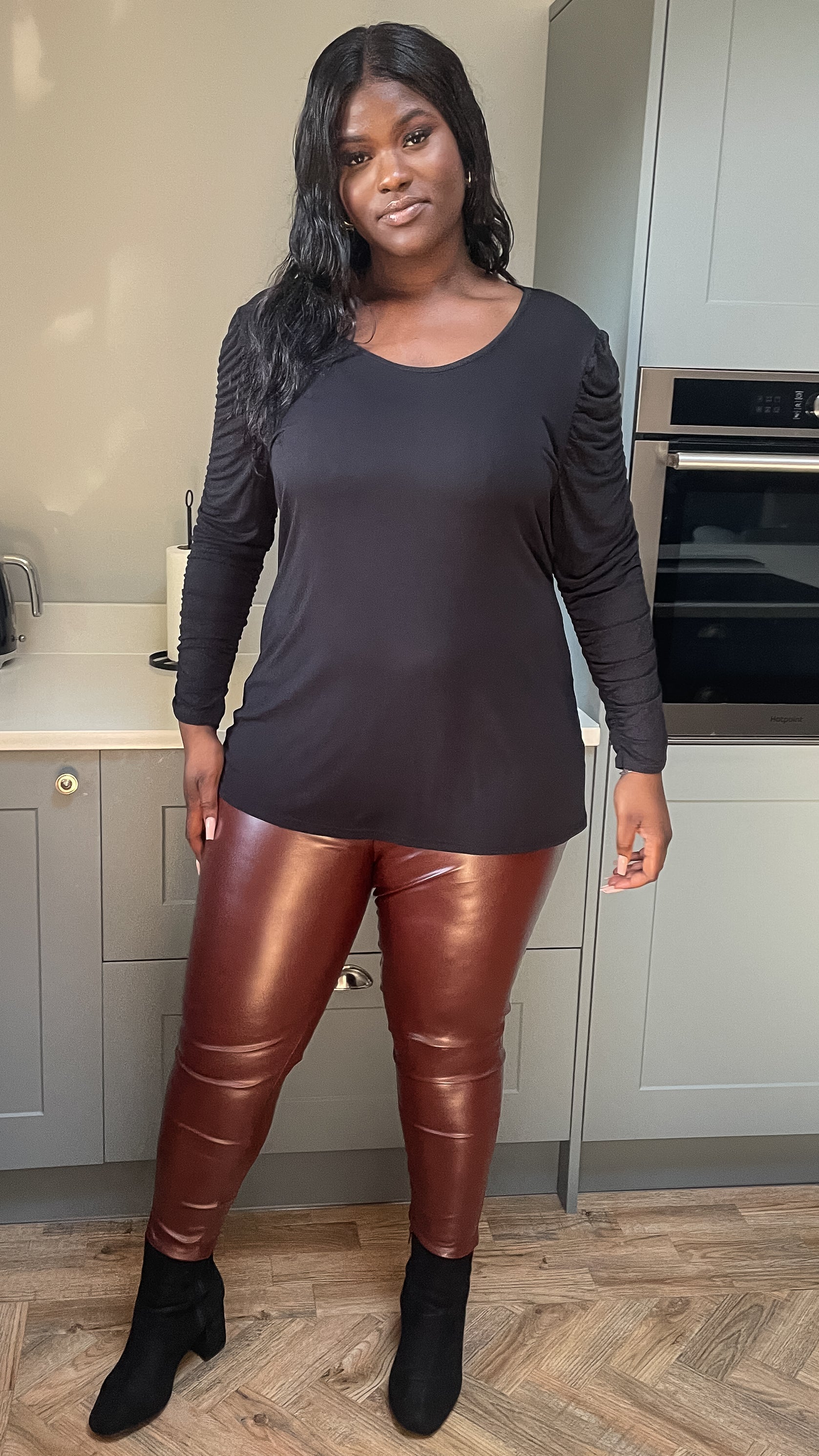 CurveWow PU Leggings Chocolate