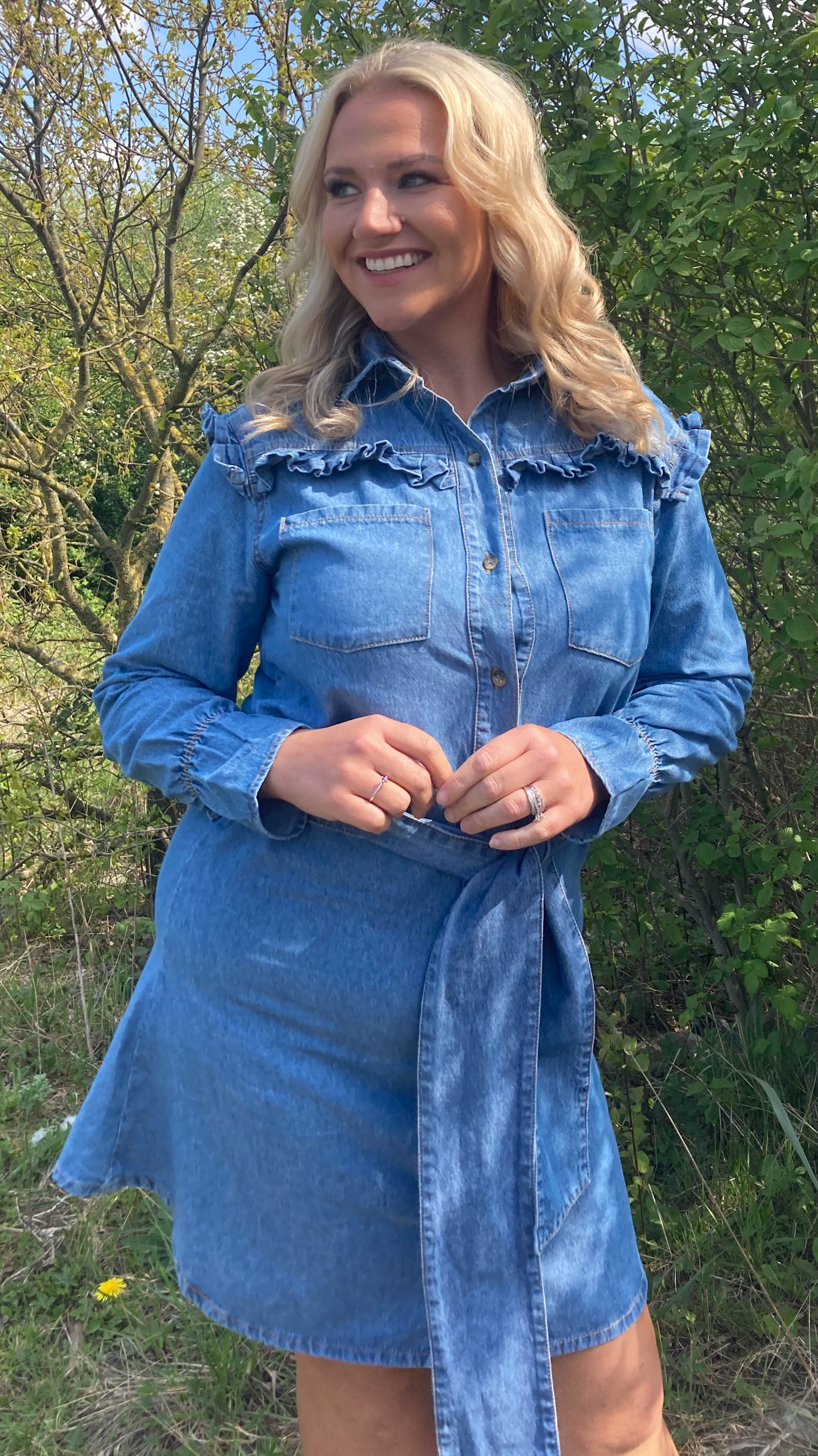 CurveWow Ruffle Denim Shirt Dress