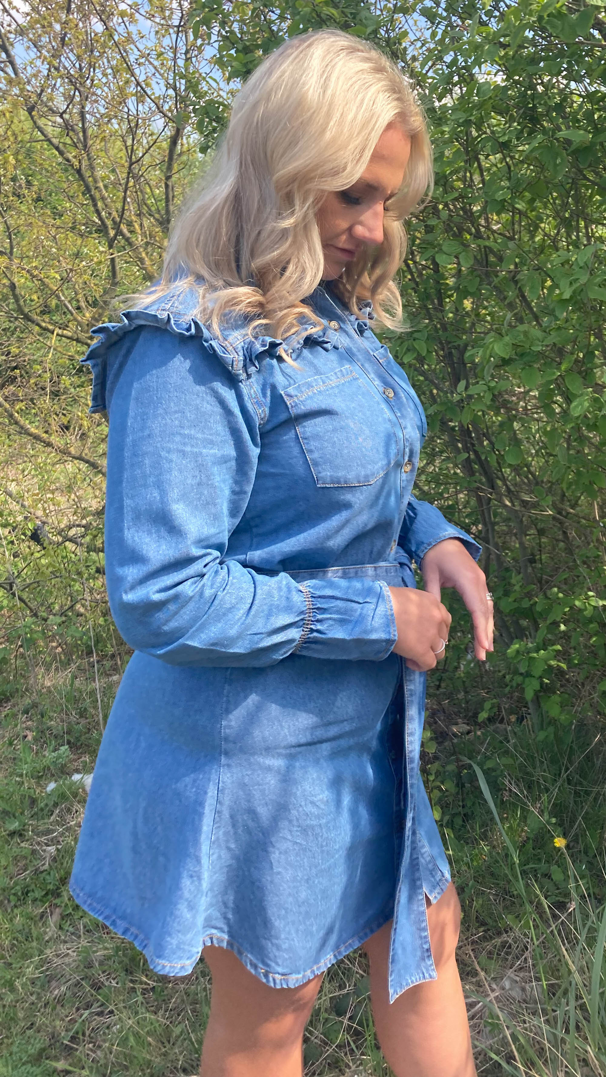 CurveWow Ruffle Denim Shirt Dress