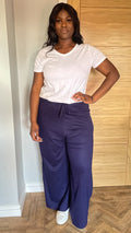 CurveWow Wide Leg Pull On Trousers Navy